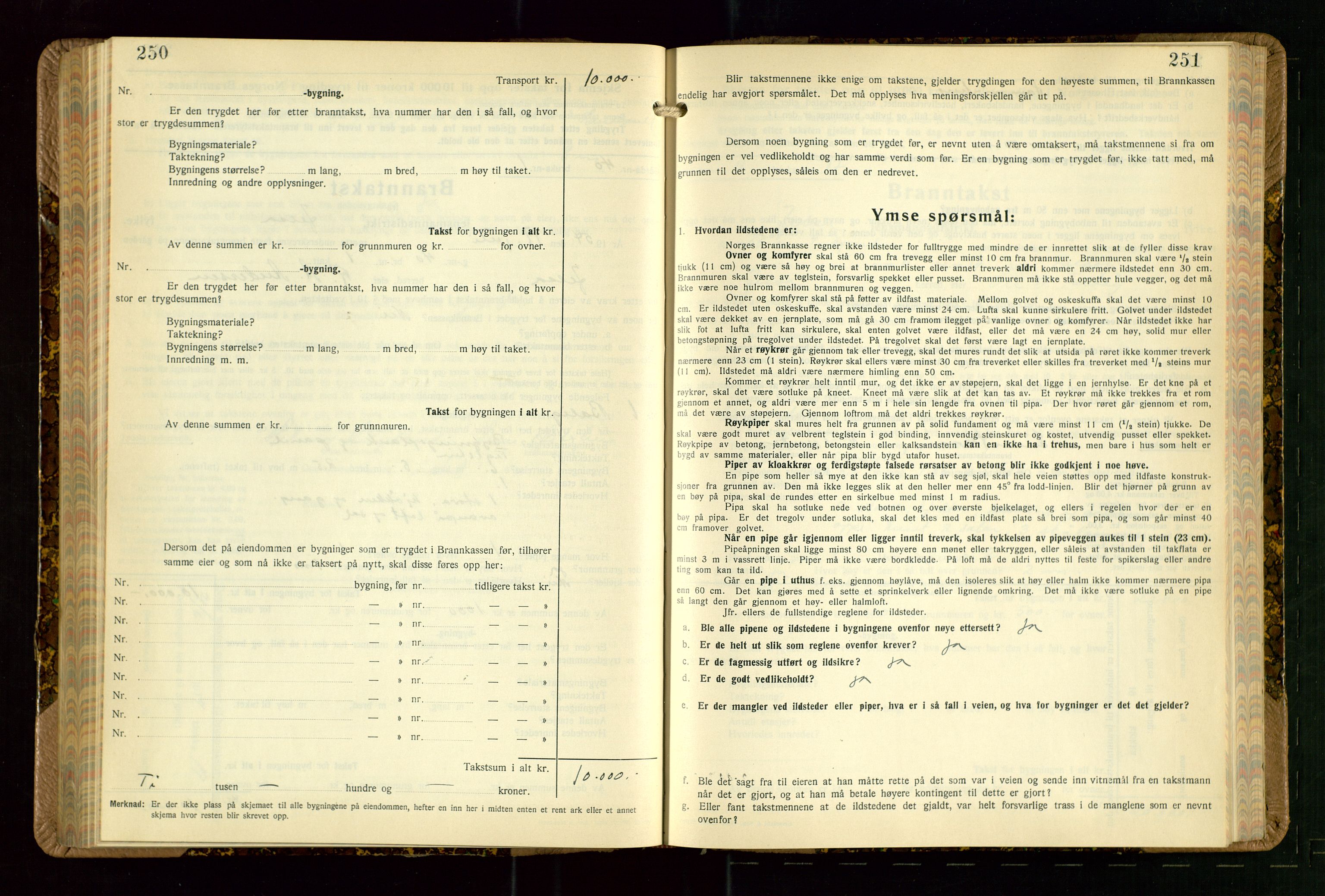 Jelsa lensmannskontor, SAST/A-100360/Gob/L0003: "Branntakstprotokoll", 1942-1955, p. 250-251