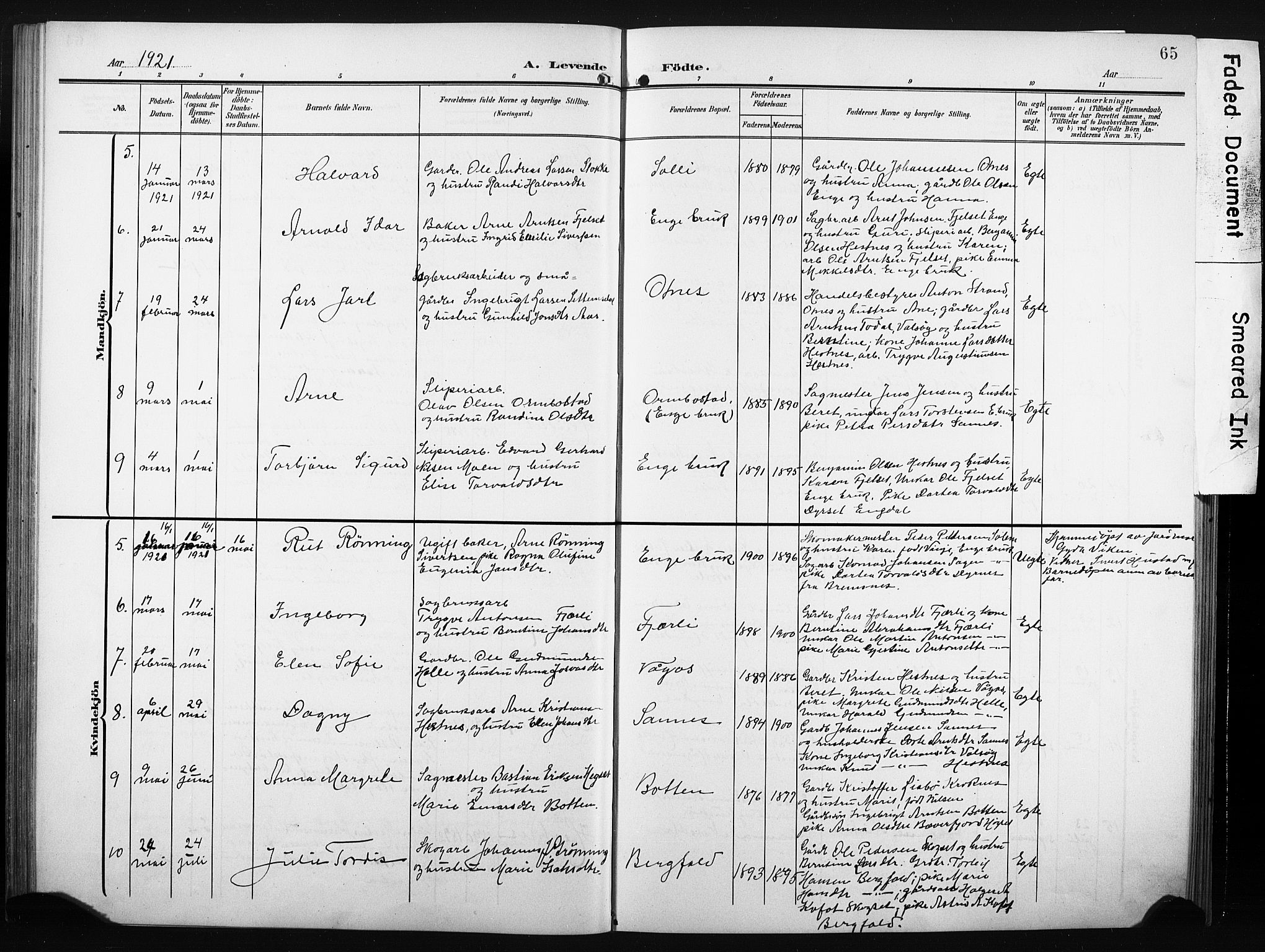 Ministerialprotokoller, klokkerbøker og fødselsregistre - Møre og Romsdal, AV/SAT-A-1454/580/L0927: Parish register (copy) no. 580C02, 1904-1932, p. 65