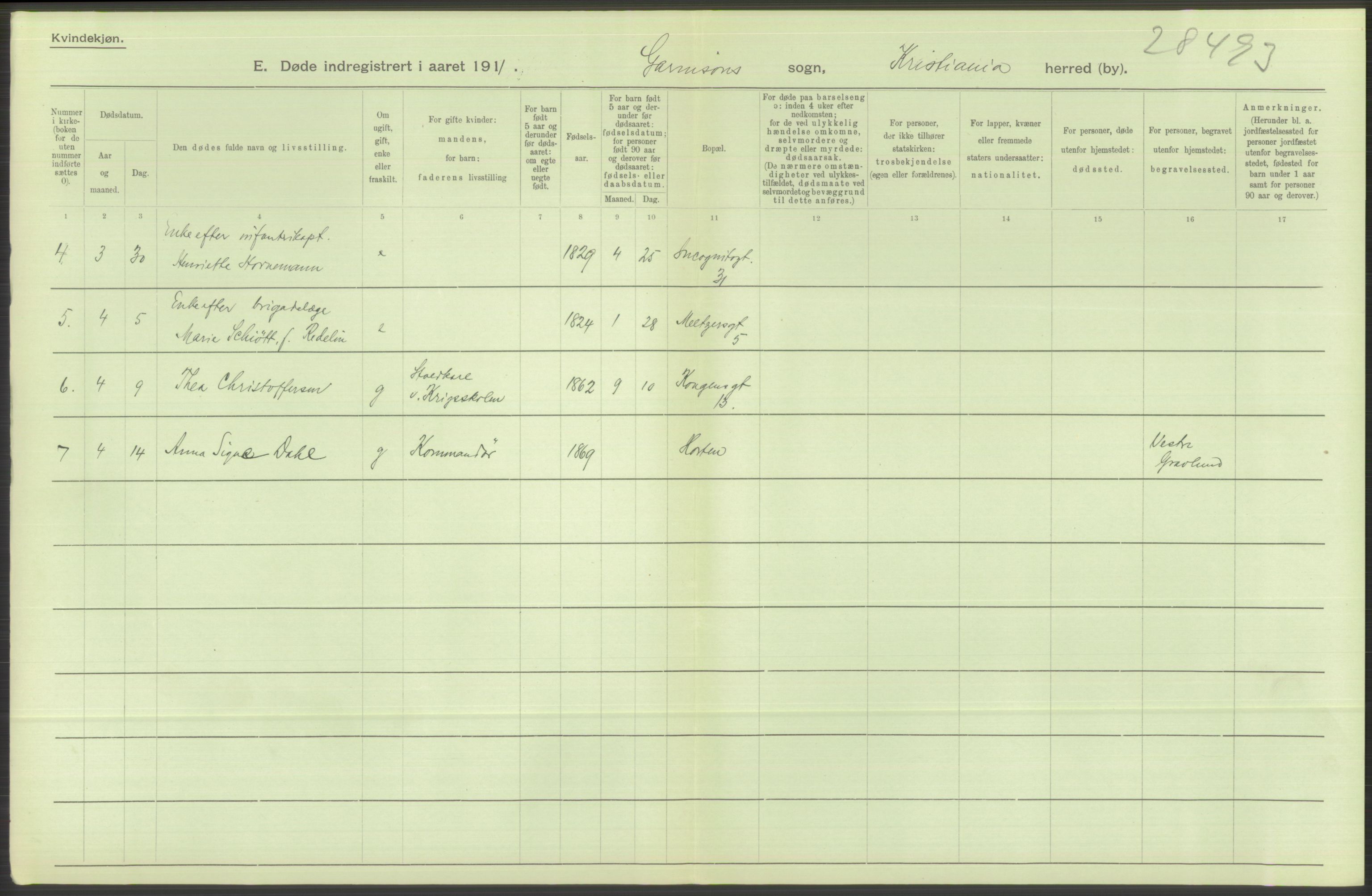 Statistisk sentralbyrå, Sosiodemografiske emner, Befolkning, AV/RA-S-2228/D/Df/Dfb/Dfba/L0010: Kristiania: Døde kvinner samt dødfødte., 1911, p. 454