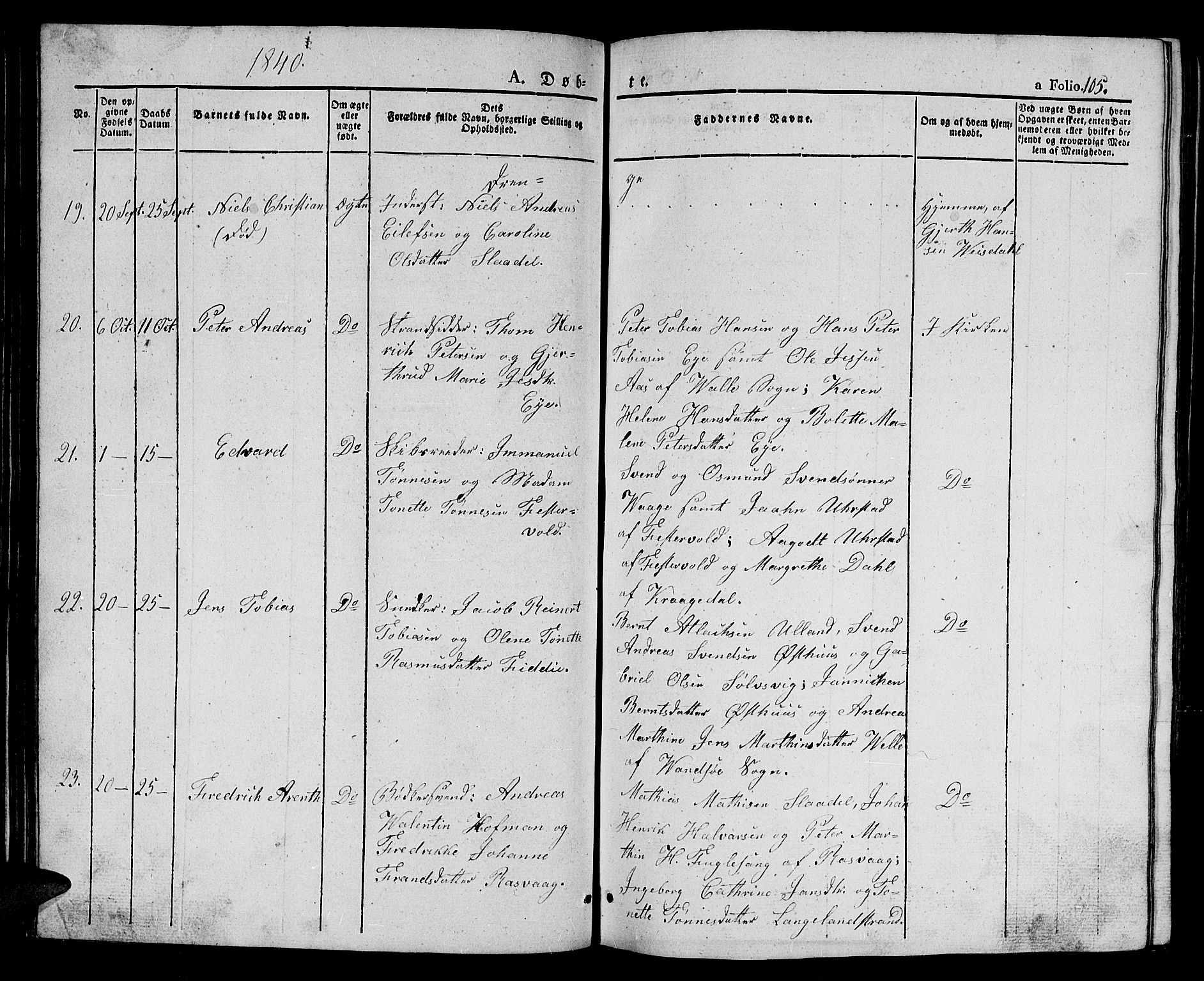 Flekkefjord sokneprestkontor, SAK/1111-0012/F/Fb/Fbb/L0002: Parish register (copy) no. B 2a, 1831-1866, p. 105