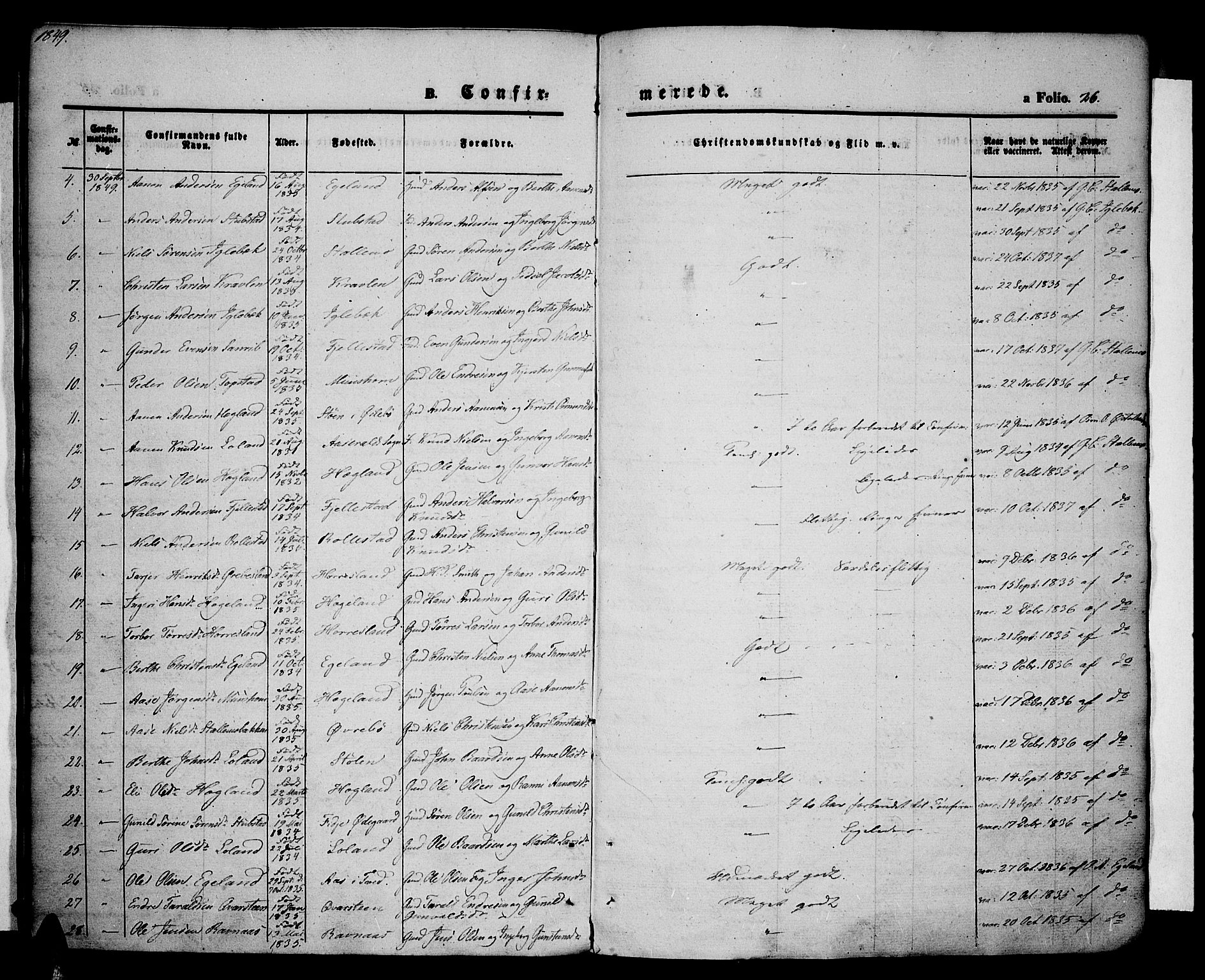 Vennesla sokneprestkontor, AV/SAK-1111-0045/Fa/Fac/L0005: Parish register (official) no. A 5, 1844-1855, p. 26