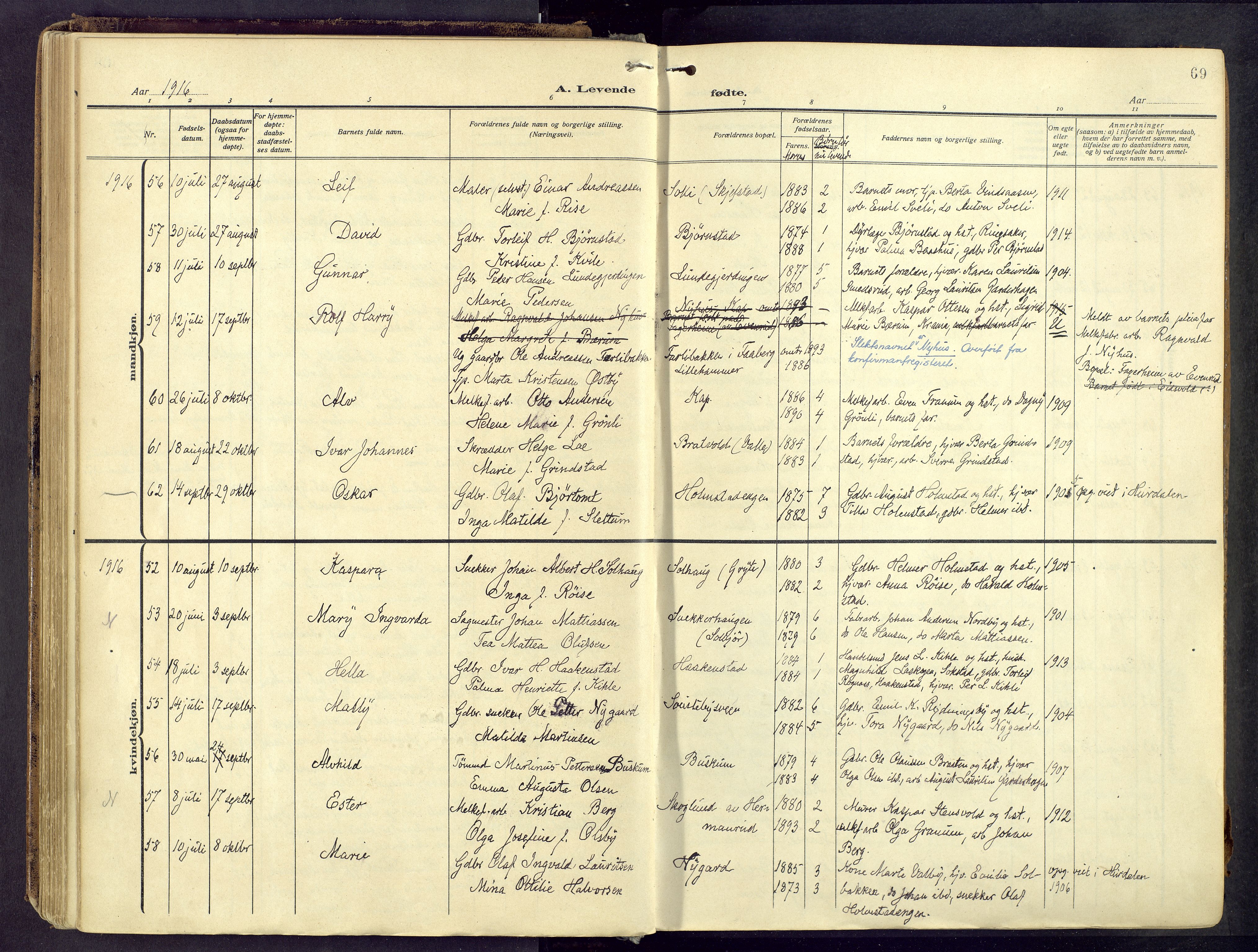 Østre Toten prestekontor, AV/SAH-PREST-104/H/Ha/Haa/L0010: Parish register (official) no. 10, 1910-1920, p. 69