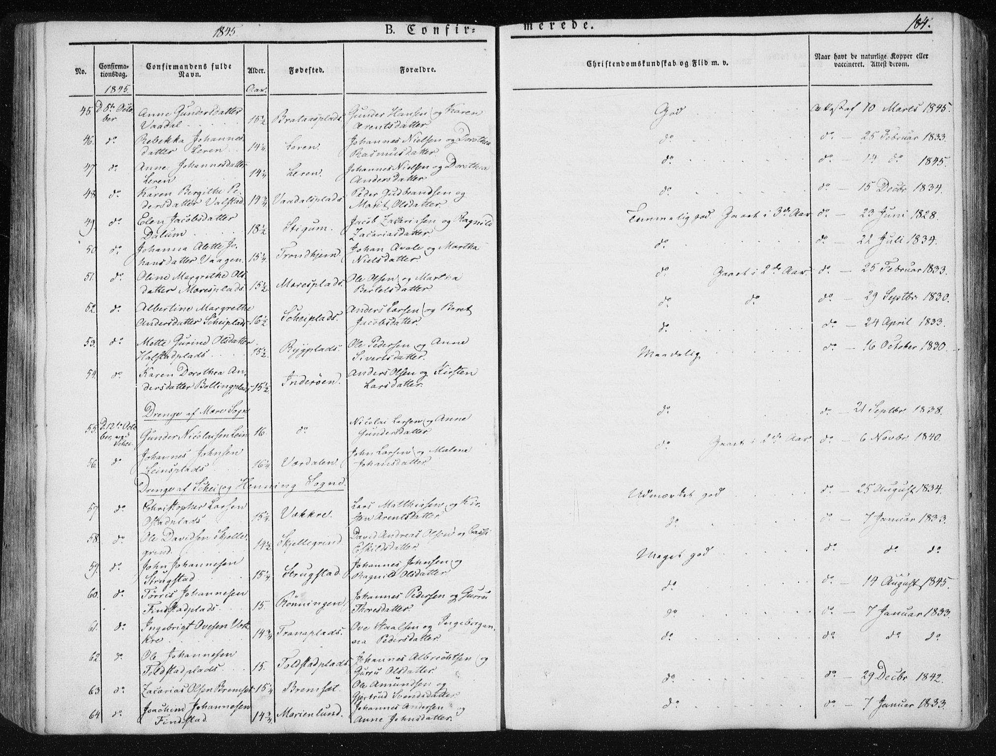 Ministerialprotokoller, klokkerbøker og fødselsregistre - Nord-Trøndelag, AV/SAT-A-1458/735/L0339: Parish register (official) no. 735A06 /1, 1836-1848, p. 184