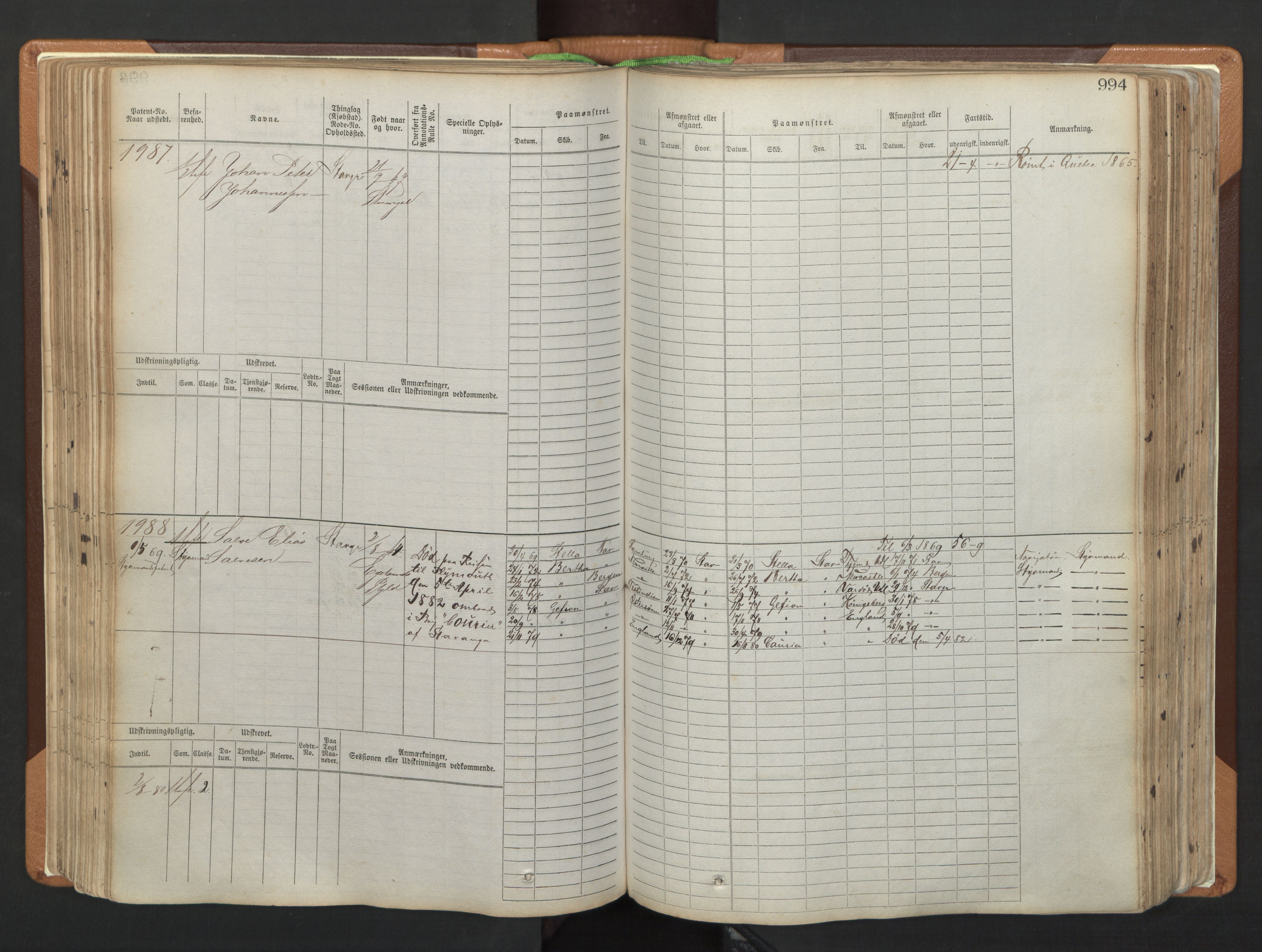 Stavanger sjømannskontor, AV/SAST-A-102006/F/Fb/Fbb/L0006: Sjøfartshovedrulle, patentnr. 1607-2402 (del 3), 1869-1880, p. 194