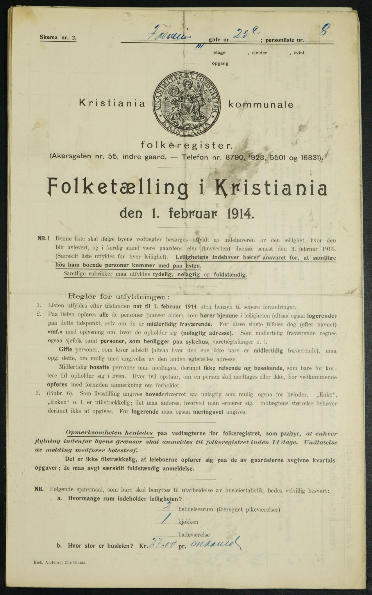 OBA, Municipal Census 1914 for Kristiania, 1914, p. 25435