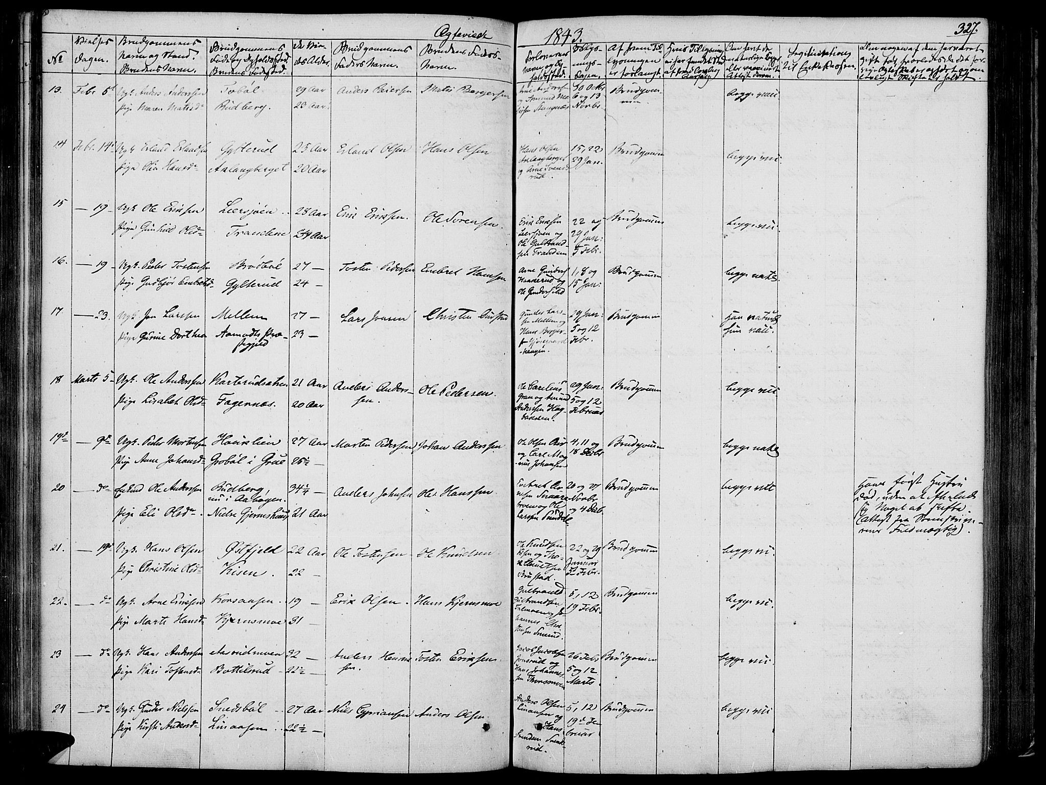 Vinger prestekontor, AV/SAH-PREST-024/H/Ha/Haa/L0008: Parish register (official) no. 8, 1839-1847, p. 327