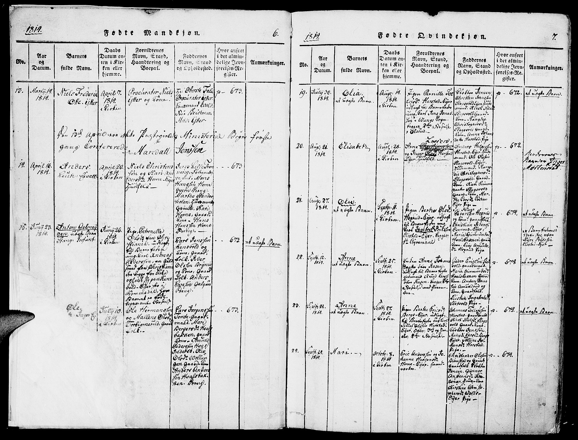 Romedal prestekontor, AV/SAH-PREST-004/K/L0002: Parish register (official) no. 2, 1814-1828, p. 6-7