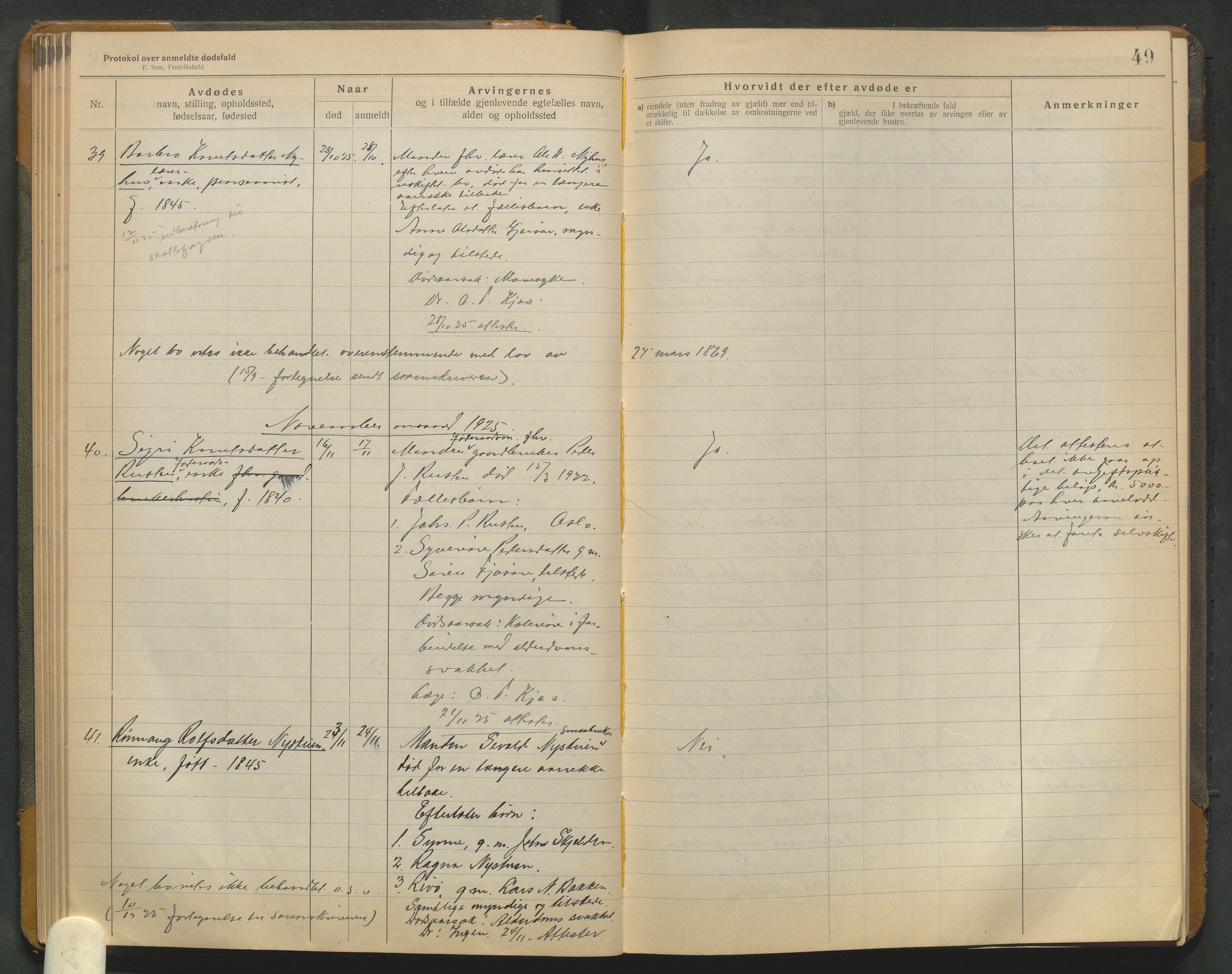 Lom lensmannskontor, AV/SAH-PGL-006/H/Ha/Haa/L0001/0004: Dødsfallsprotokoller / Dødsfallsprotokoll, 1922-1937, p. 49