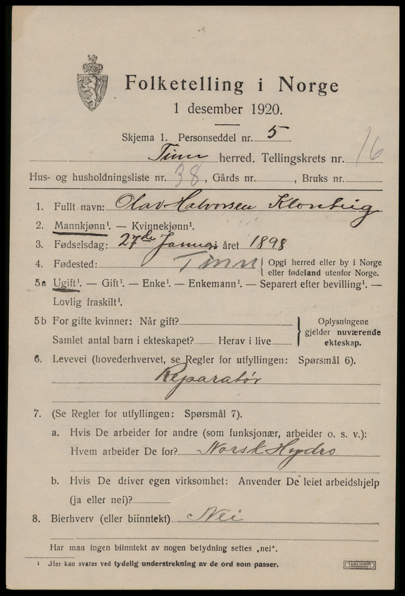 SAKO, 1920 census for Tinn, 1920, p. 17322