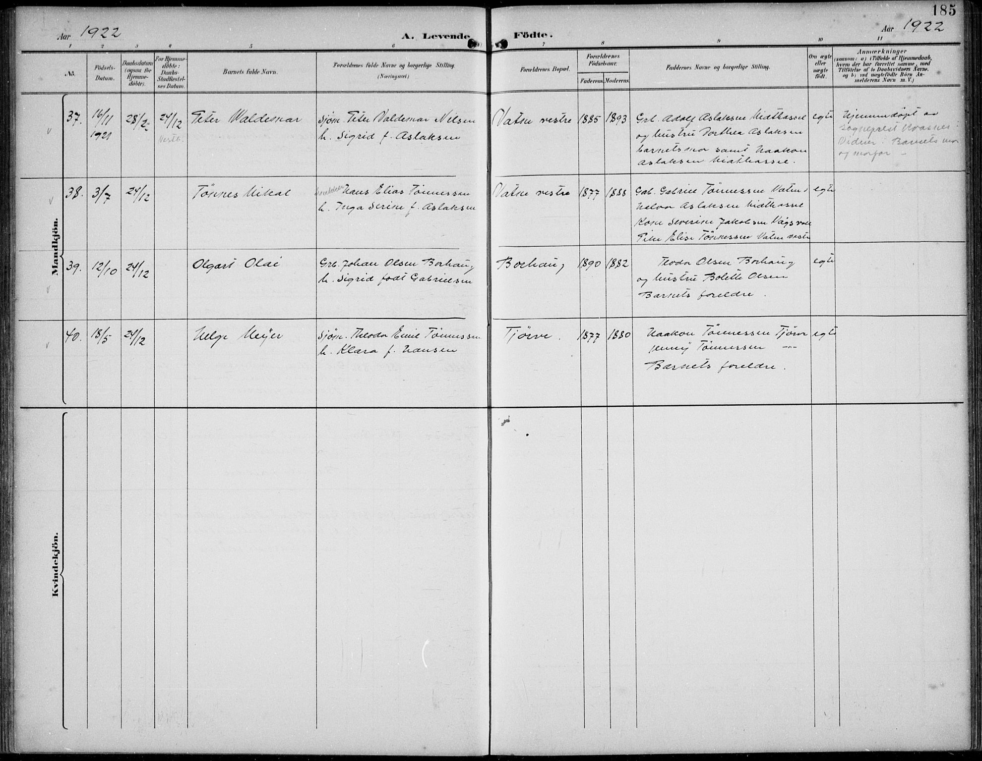 Lista sokneprestkontor, AV/SAK-1111-0027/F/Fb/L0005: Parish register (copy) no. B 5, 1892-1923, p. 185