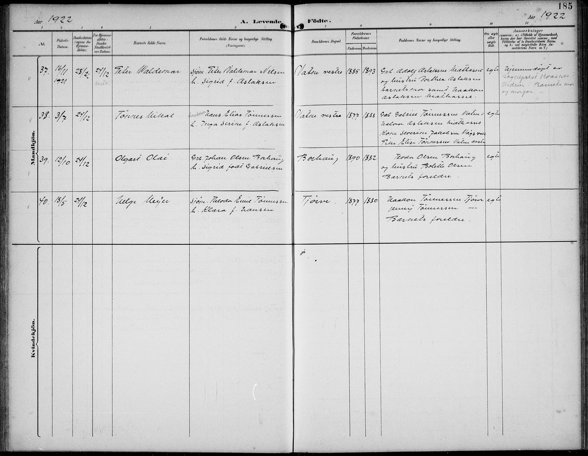 Lista sokneprestkontor, AV/SAK-1111-0027/F/Fb/L0005: Parish register (copy) no. B 5, 1892-1923, p. 185