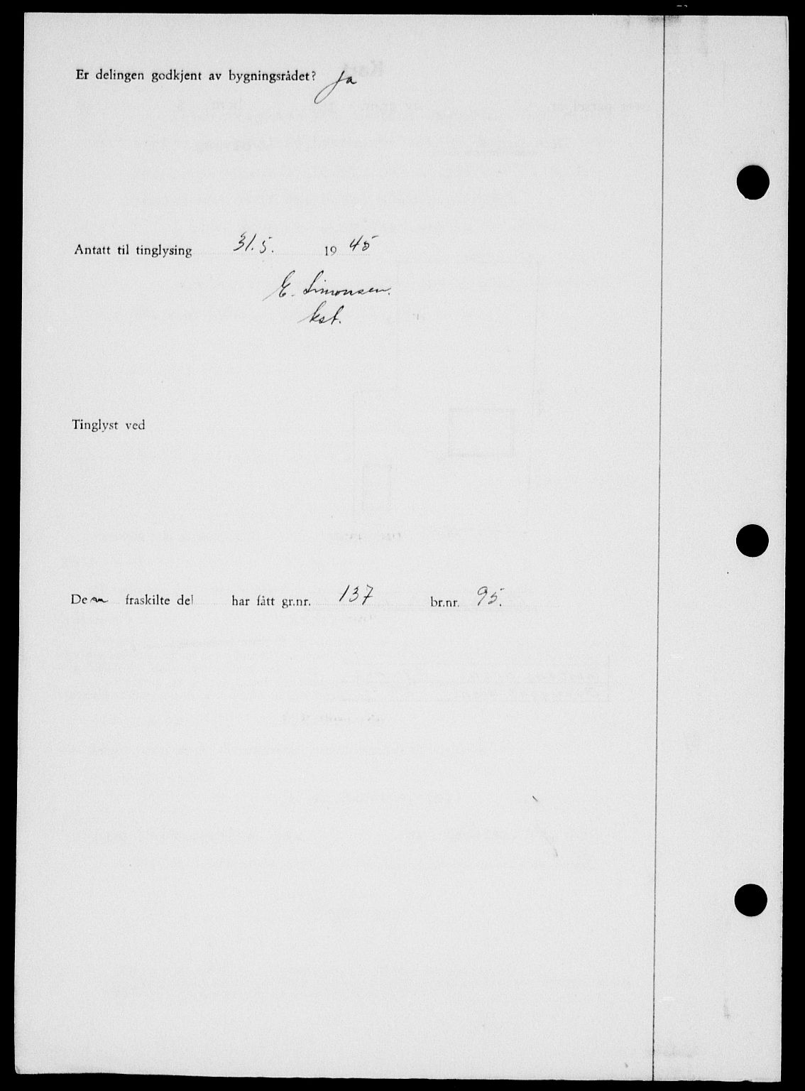 Onsøy sorenskriveri, SAO/A-10474/G/Ga/Gab/L0014: Mortgage book no. II A-14, 1944-1945, Diary no: : 866/1945
