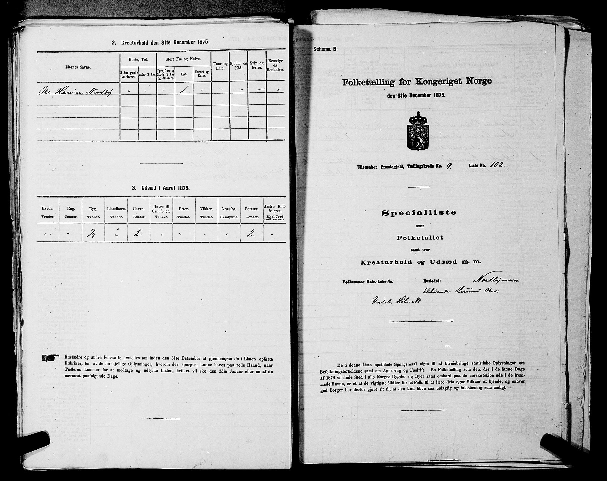 RA, 1875 census for 0235P Ullensaker, 1875, p. 1447