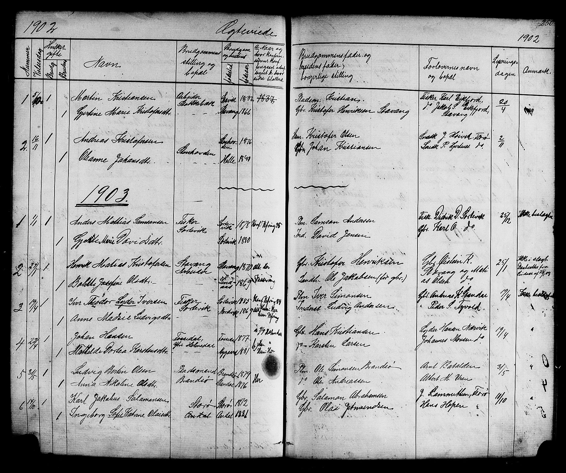 Kinn sokneprestembete, AV/SAB-A-80801/H/Hab/Habc/L0002: Parish register (copy) no. C 2, 1869-1918, p. 250