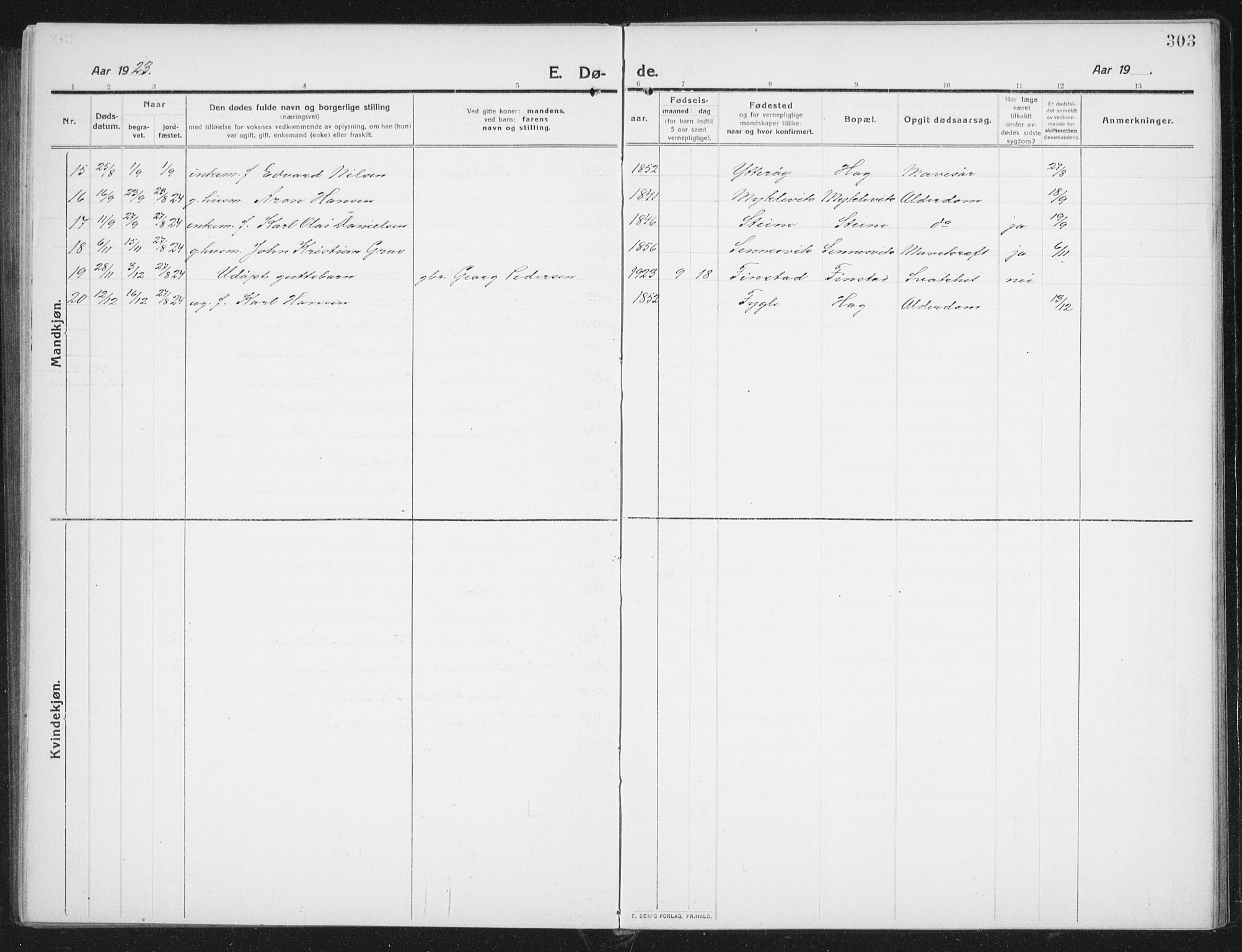 Ministerialprotokoller, klokkerbøker og fødselsregistre - Nordland, SAT/A-1459/882/L1183: Parish register (copy) no. 882C01, 1911-1938, p. 303