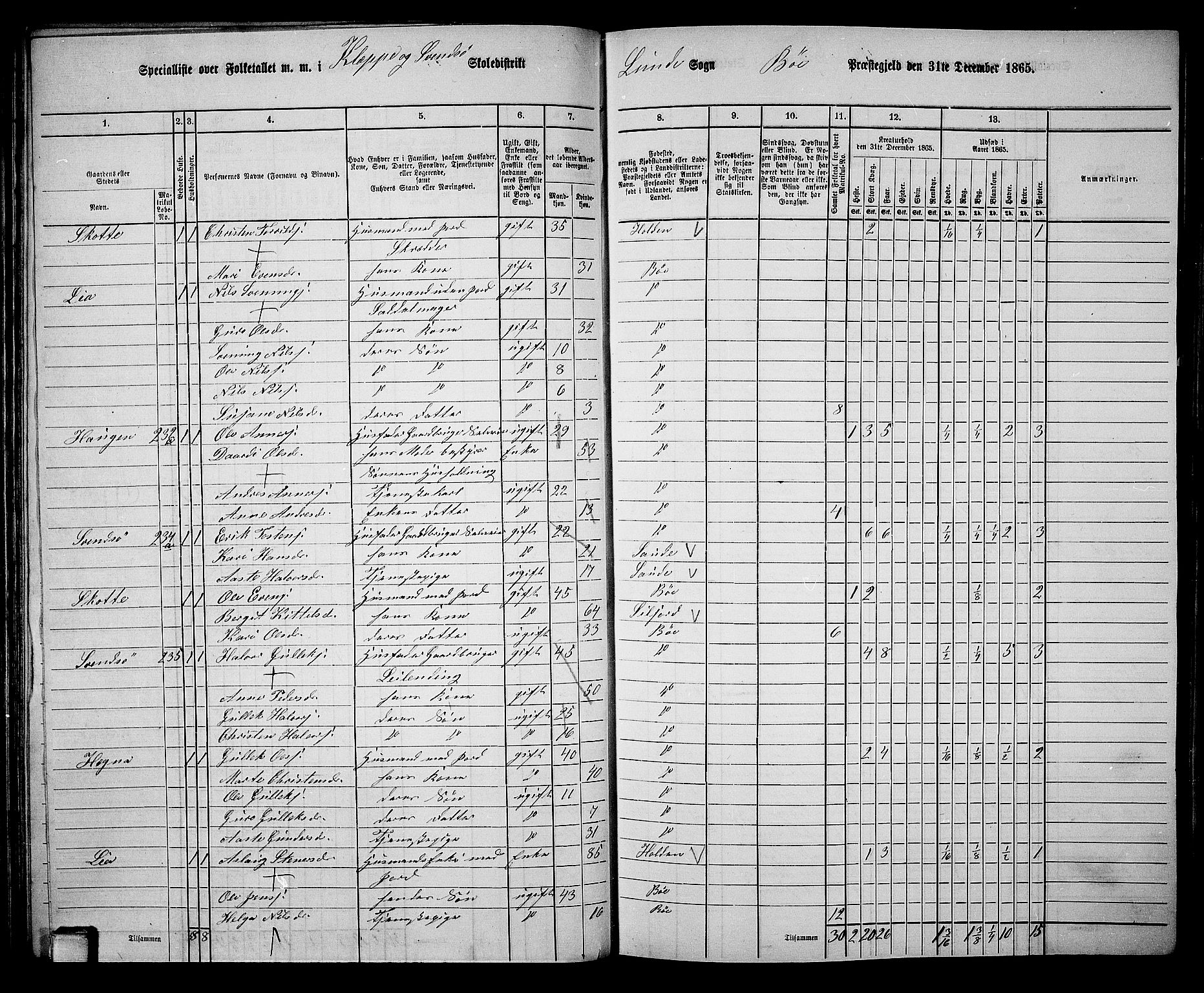 RA, 1865 census for Bø, 1865, p. 71