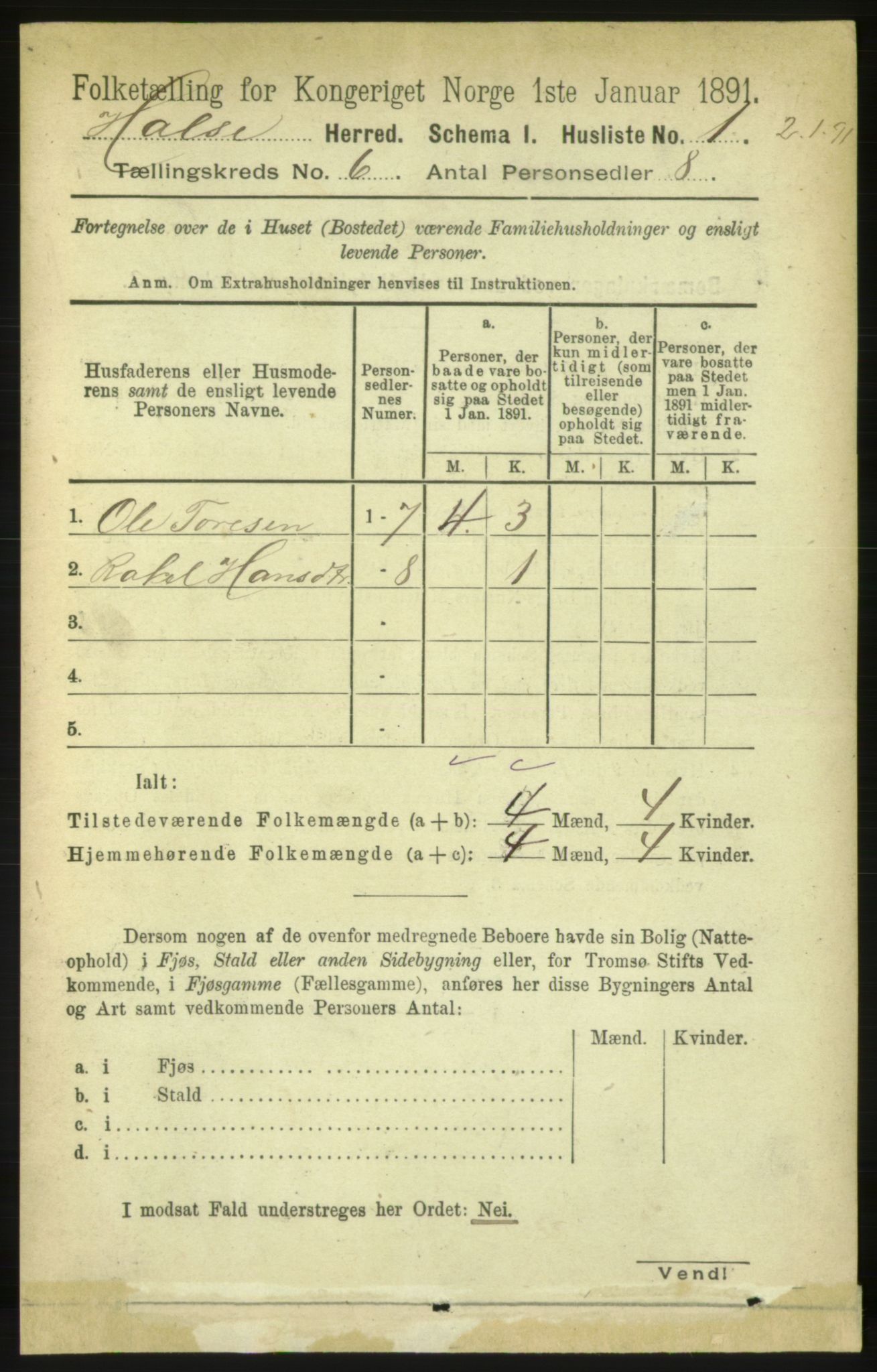 RA, 1891 census for 1571 Halsa, 1891, p. 1451