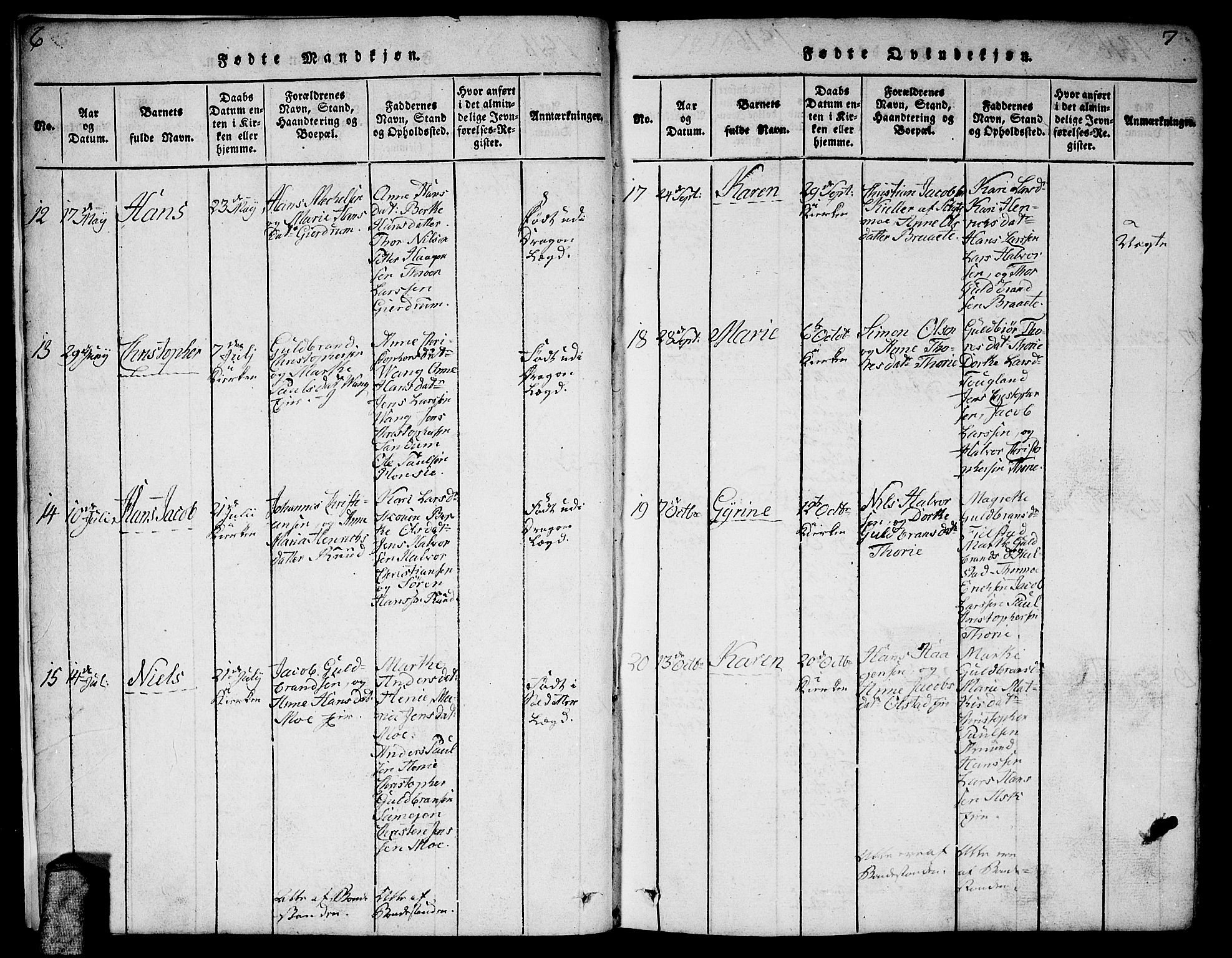 Gjerdrum prestekontor Kirkebøker, SAO/A-10412b/F/Fa/L0004: Parish register (official) no. I 4, 1816-1836, p. 6-7