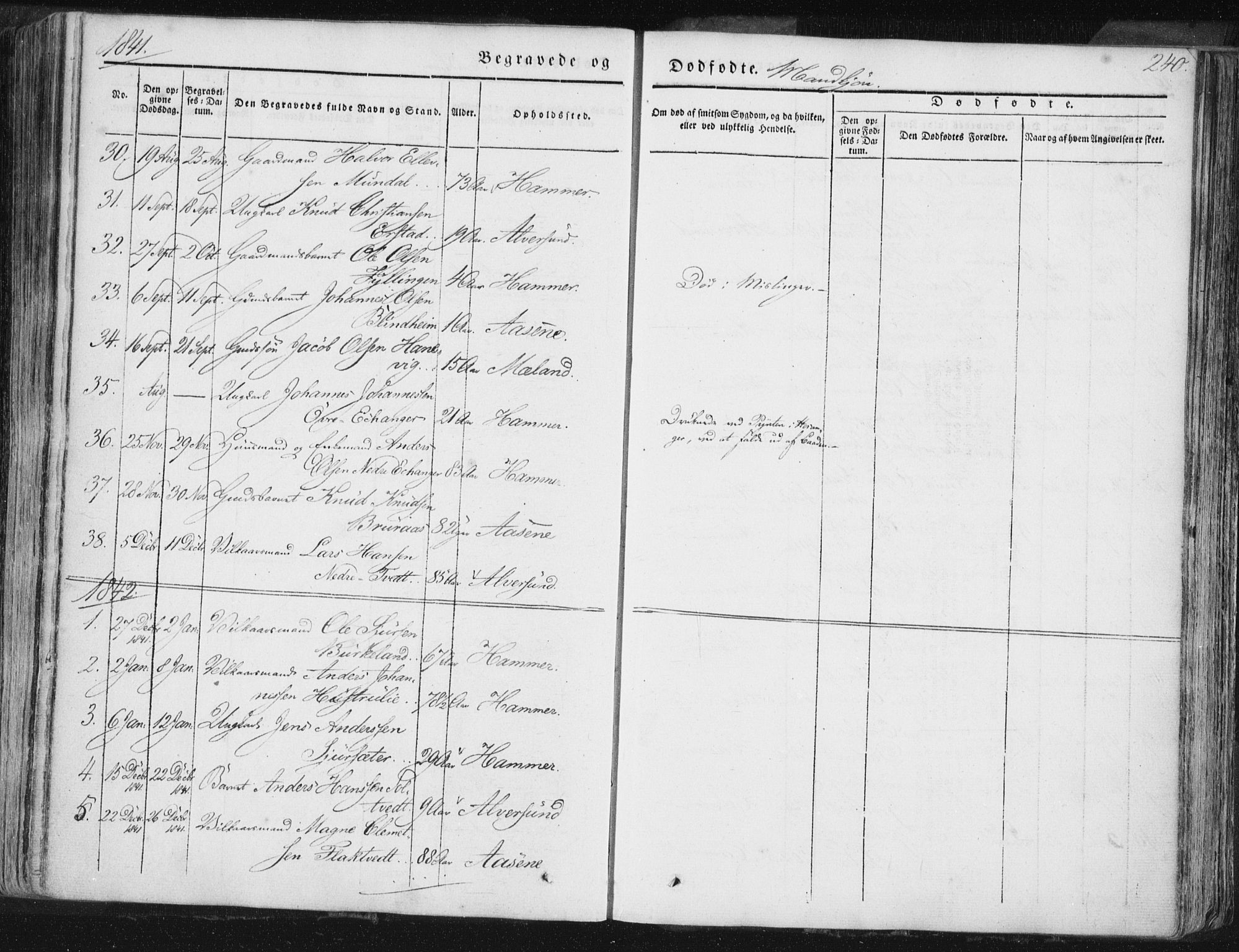 Hamre sokneprestembete, AV/SAB-A-75501/H/Ha/Haa/Haaa/L0012: Parish register (official) no. A 12, 1834-1845, p. 240