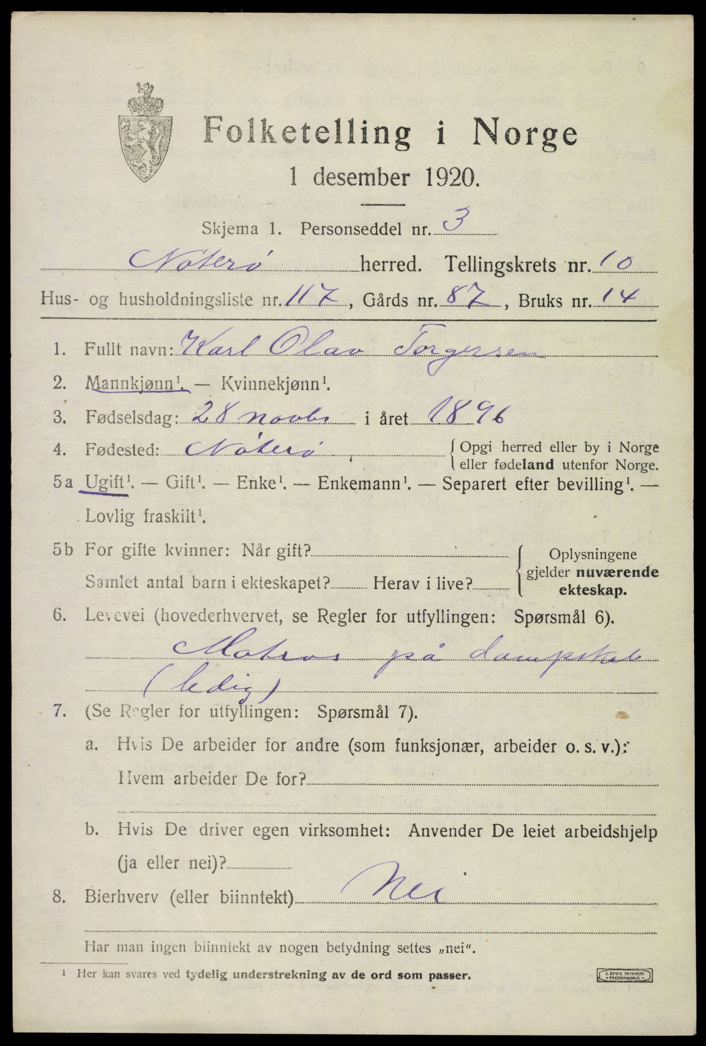 SAKO, 1920 census for Nøtterøy, 1920, p. 13561