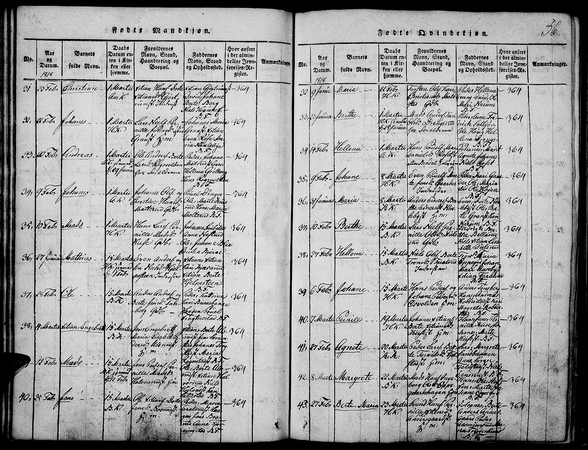 Toten prestekontor, AV/SAH-PREST-102/H/Ha/Haa/L0009: Parish register (official) no. 9, 1814-1820, p. 56