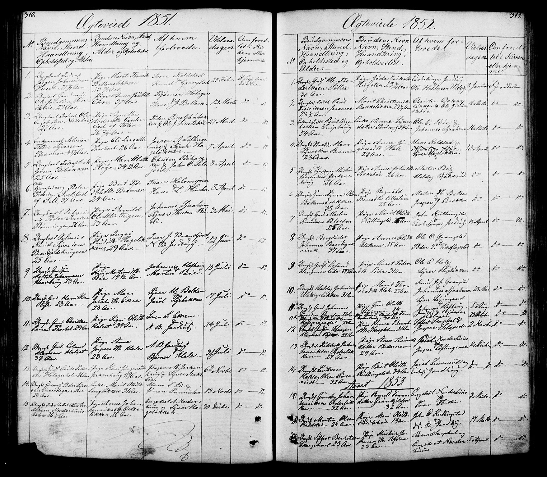 Lesja prestekontor, SAH/PREST-068/H/Ha/Hab/L0005: Parish register (copy) no. 5, 1850-1894, p. 310-311