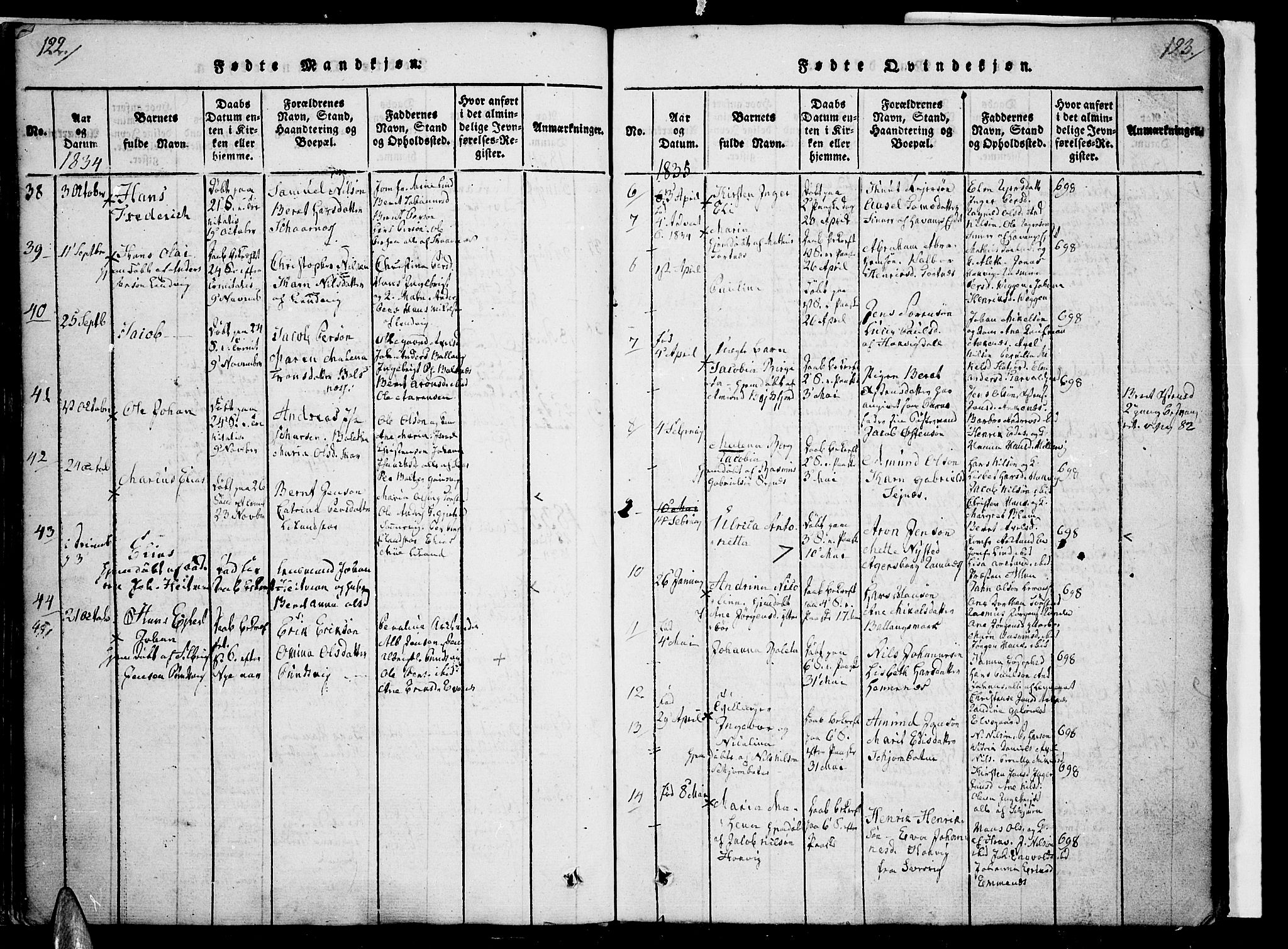 Ministerialprotokoller, klokkerbøker og fødselsregistre - Nordland, AV/SAT-A-1459/863/L0894: Parish register (official) no. 863A06, 1821-1851, p. 122-123