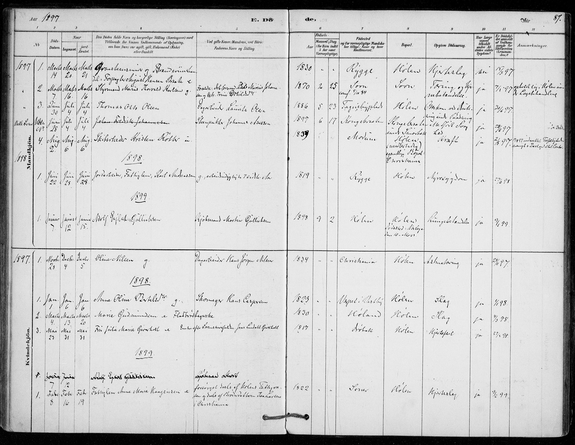 Vestby prestekontor Kirkebøker, SAO/A-10893/F/Fe/L0001: Parish register (official) no. V 1, 1878-1931, p. 87