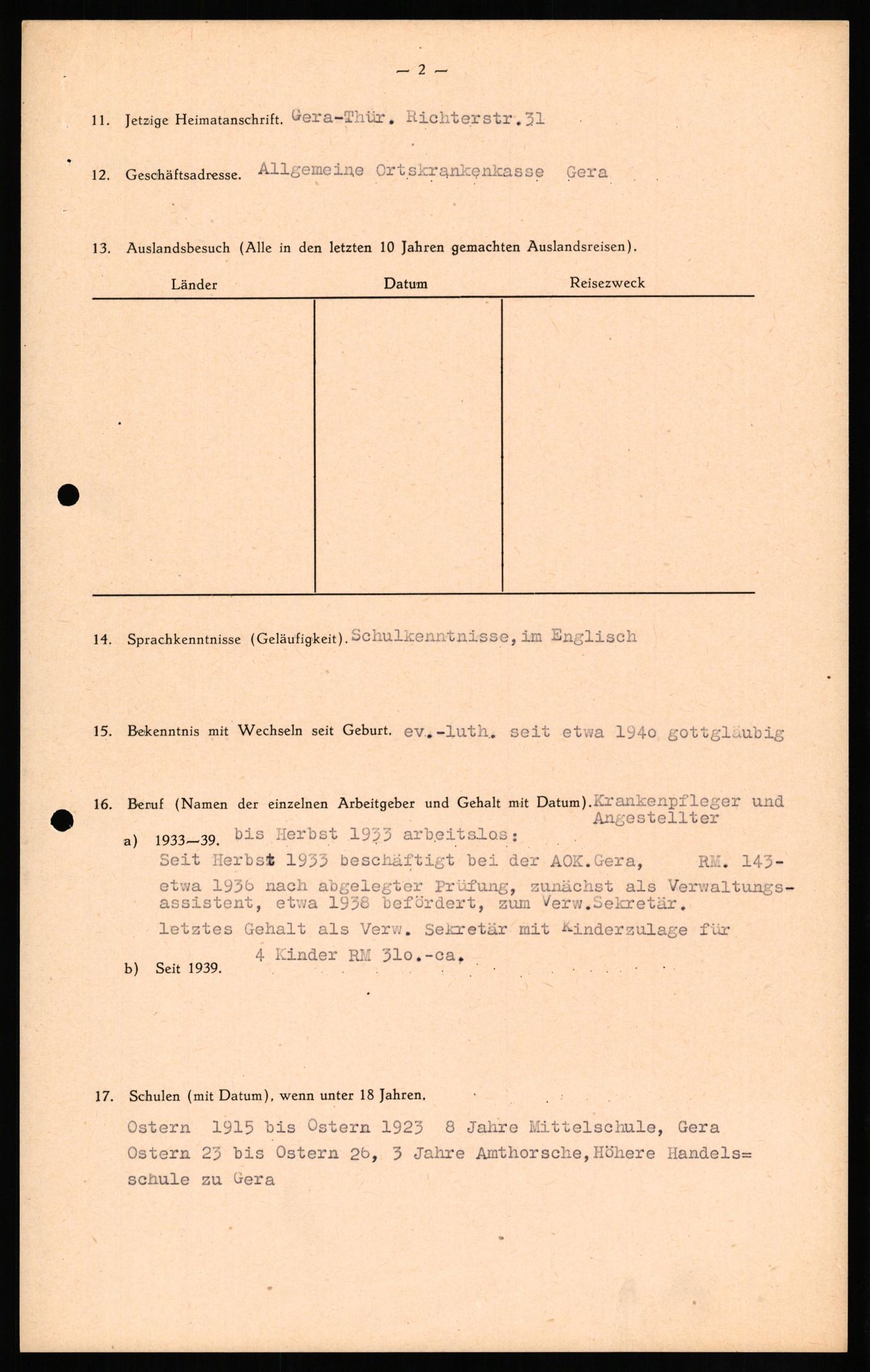 Forsvaret, Forsvarets overkommando II, RA/RAFA-3915/D/Db/L0020: CI Questionaires. Tyske okkupasjonsstyrker i Norge. Tyskere., 1945-1946, p. 327