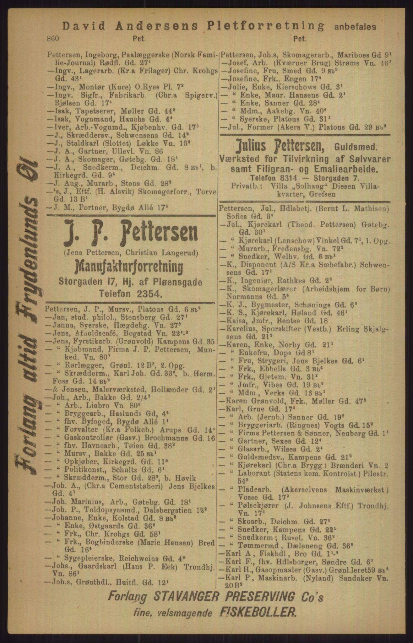 Kristiania/Oslo adressebok, PUBL/-, 1911, p. 860