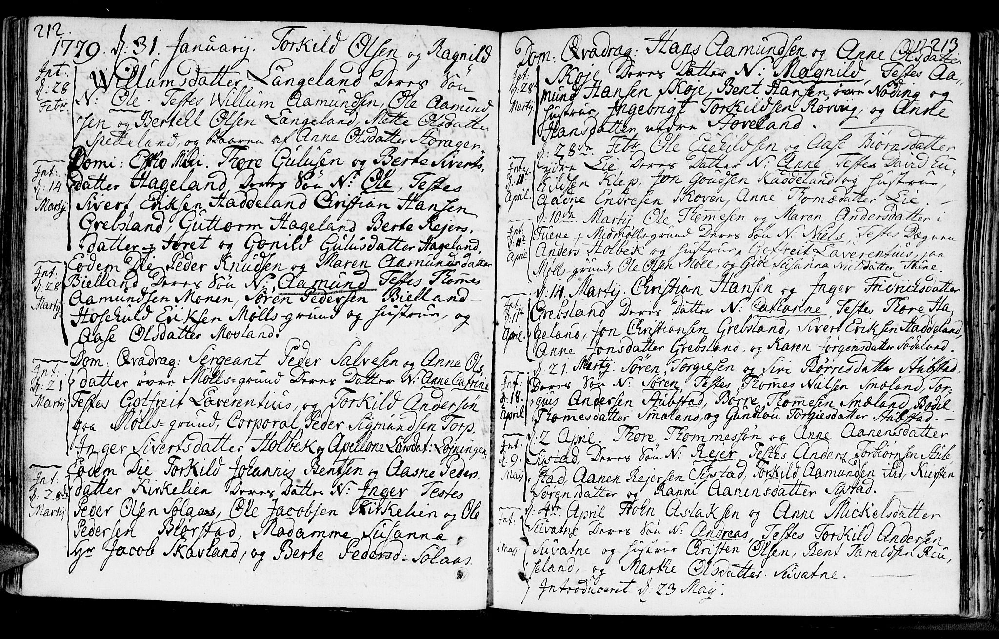 Holum sokneprestkontor, AV/SAK-1111-0022/F/Fa/Faa/L0002: Parish register (official) no. A 2, 1756-1780, p. 212-213