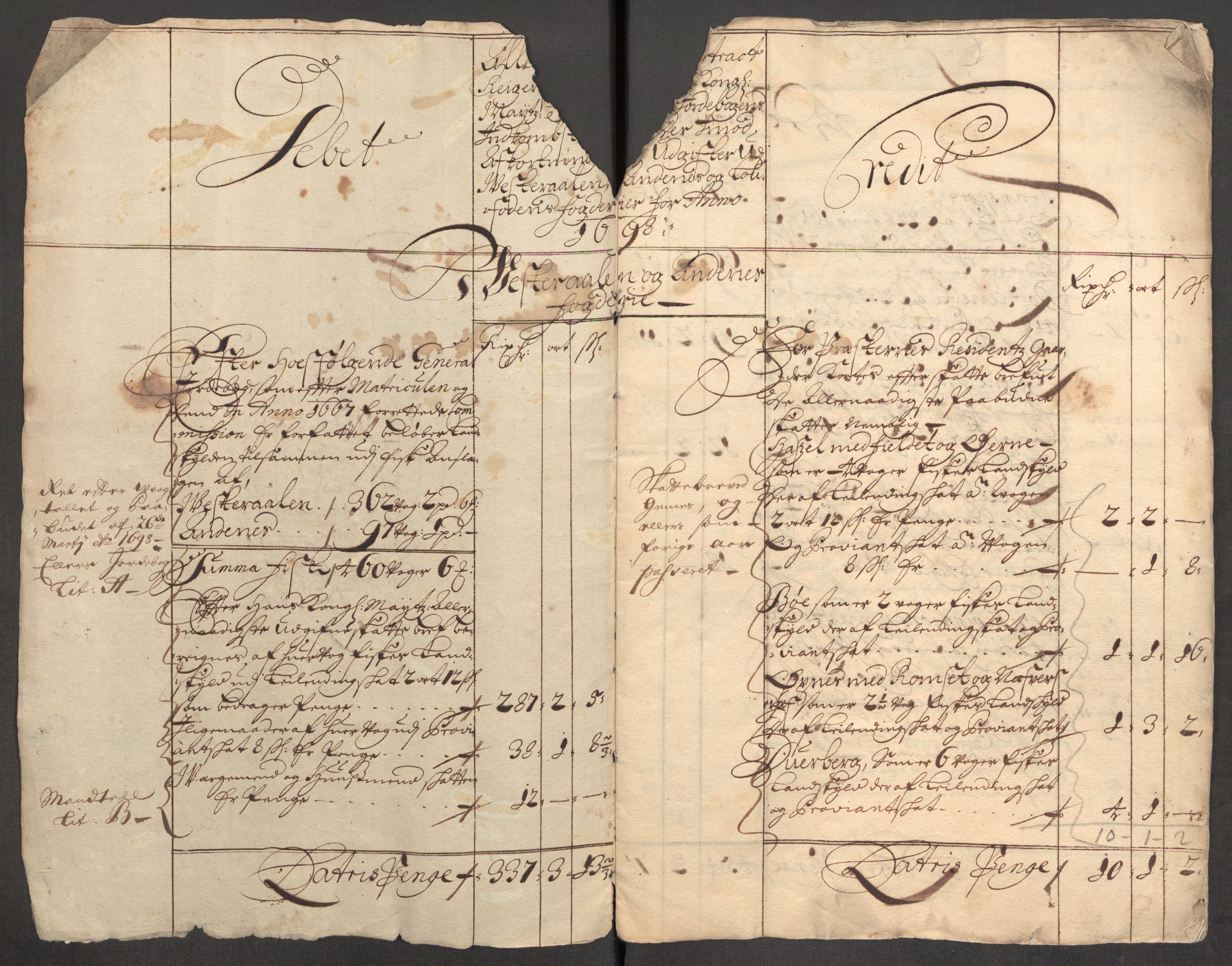 Rentekammeret inntil 1814, Reviderte regnskaper, Fogderegnskap, AV/RA-EA-4092/R67/L4678: Fogderegnskap Vesterålen, Andenes og Lofoten, 1696-1708, p. 188