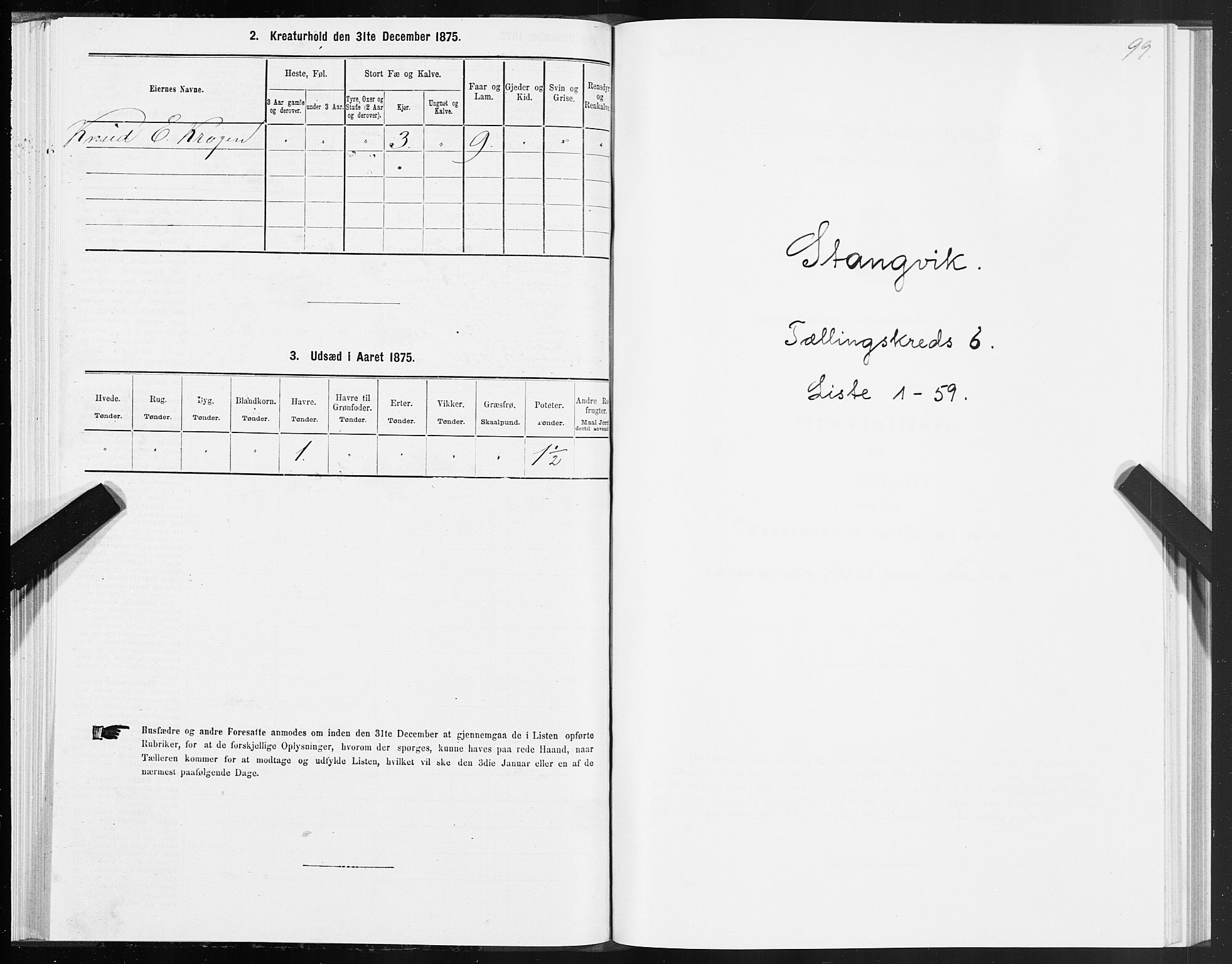 SAT, 1875 census for 1564P Stangvik, 1875, p. 3099