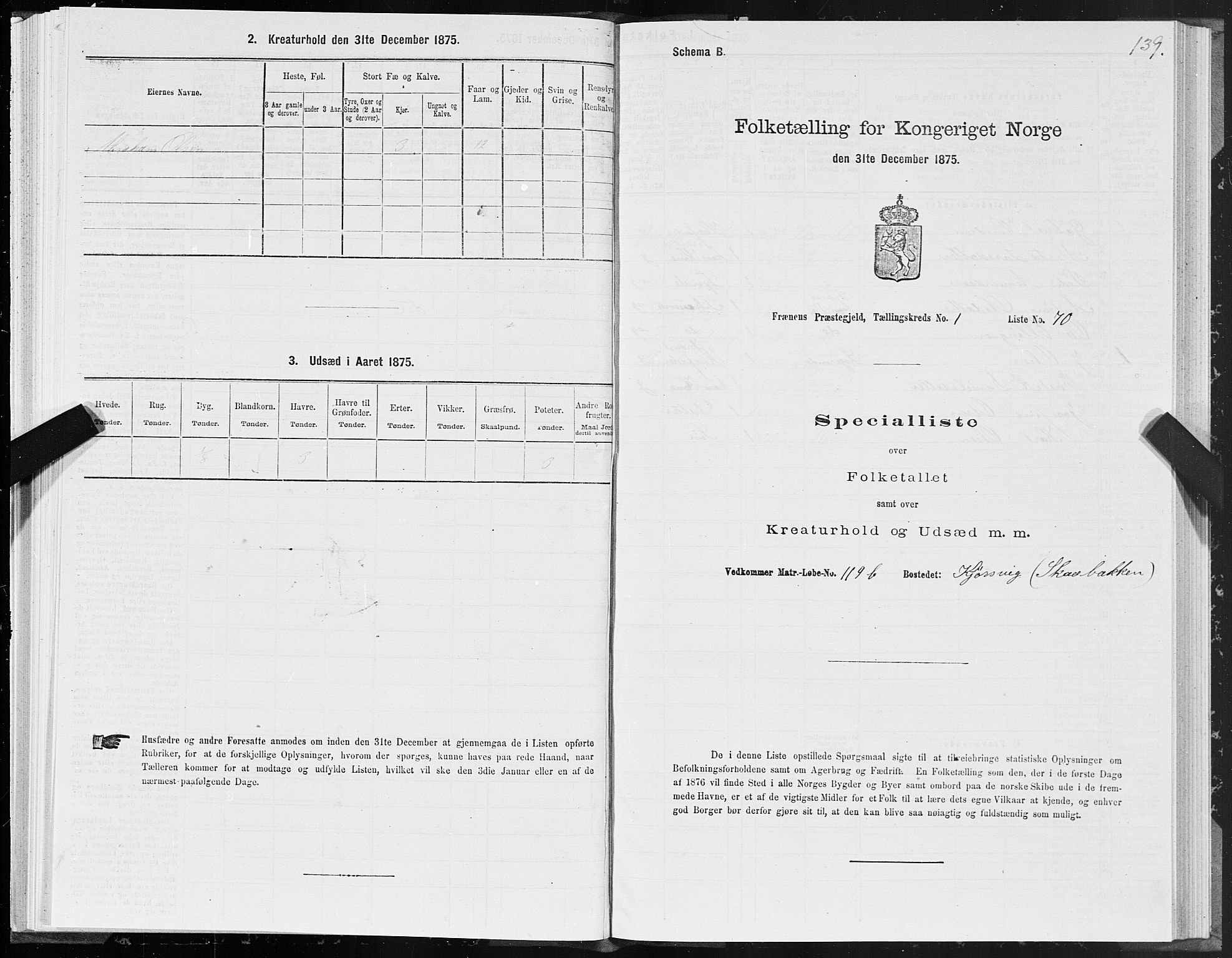 SAT, 1875 census for 1548P Fræna, 1875, p. 1139