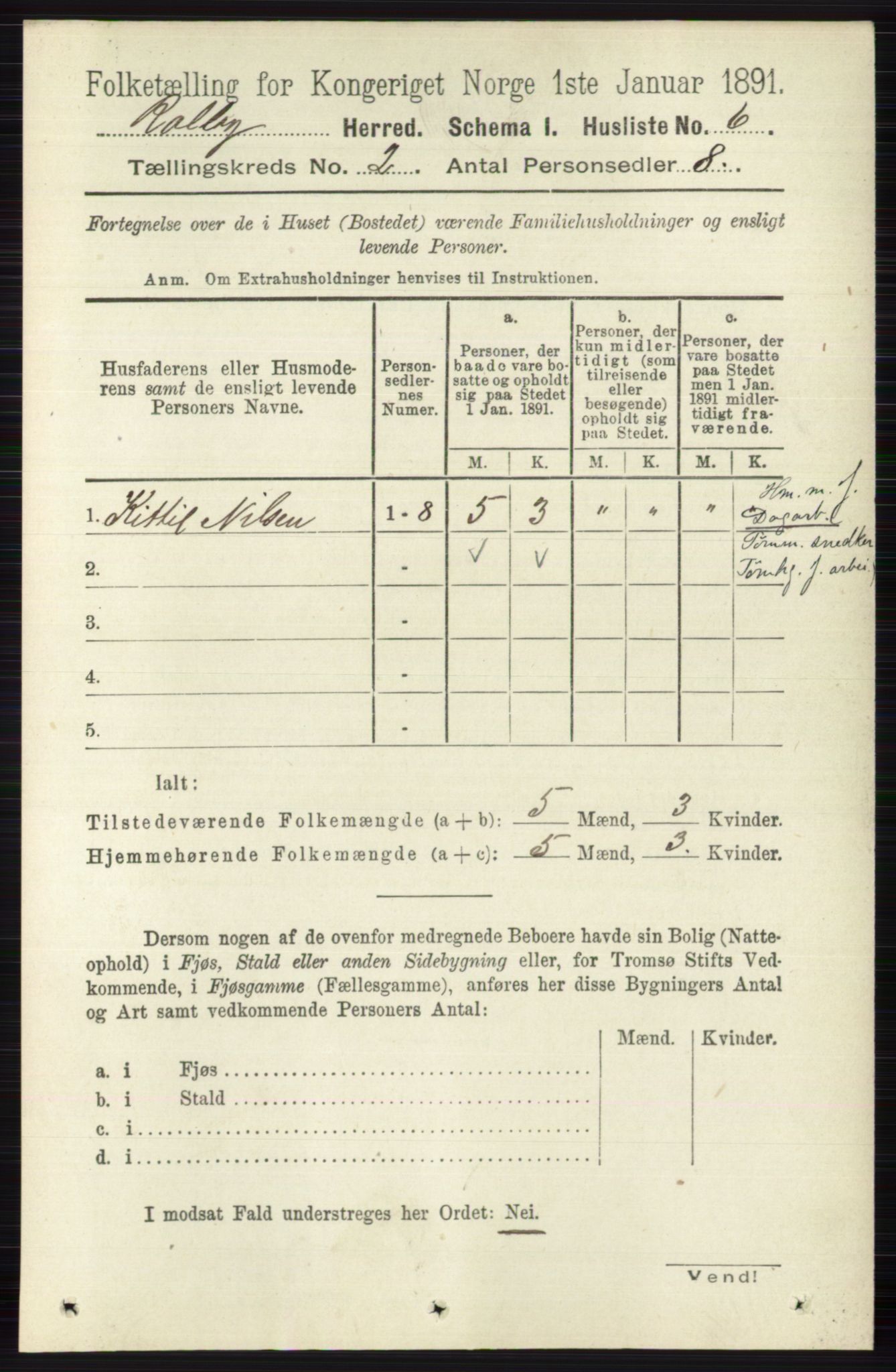 RA, 1891 census for 0632 Rollag, 1891, p. 422