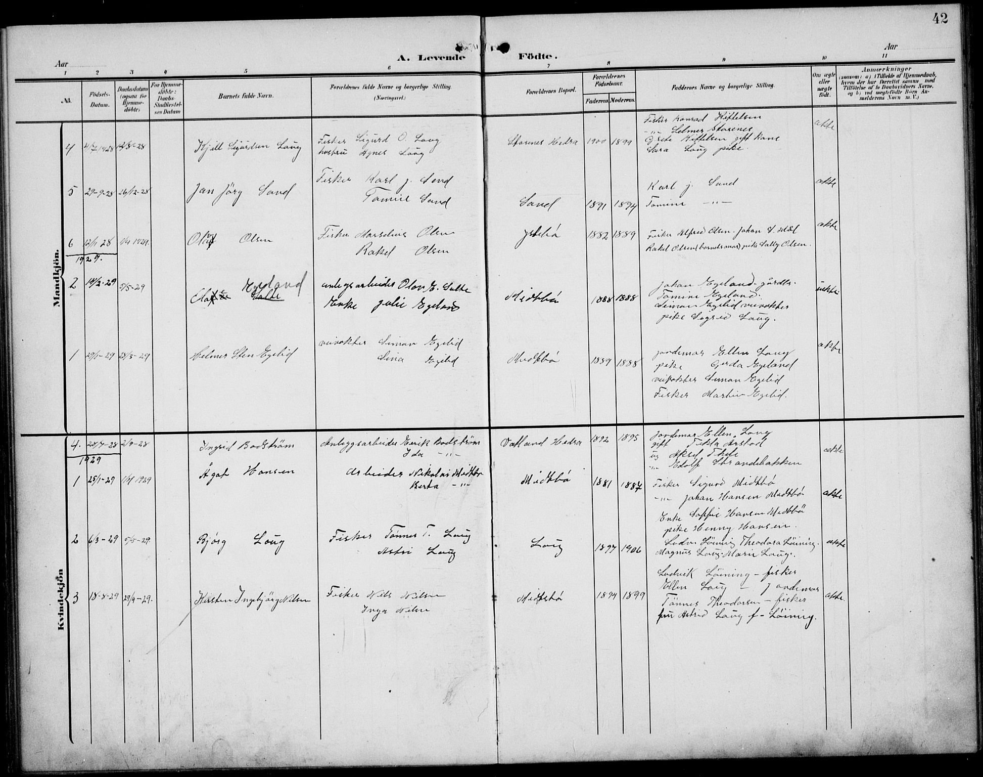 Sokndal sokneprestkontor, AV/SAST-A-101808: Parish register (copy) no. B 7, 1904-1935, p. 42