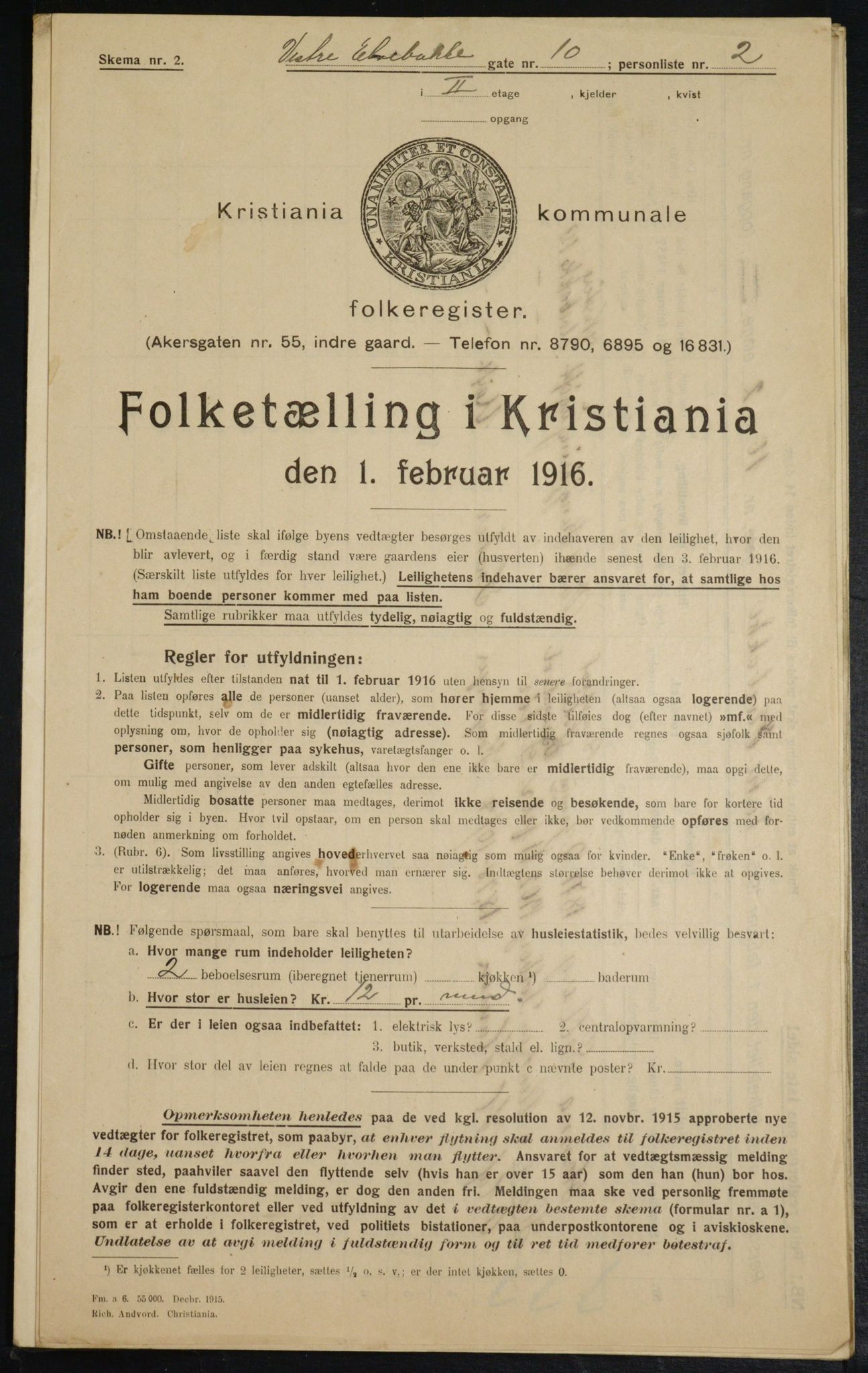 OBA, Municipal Census 1916 for Kristiania, 1916, p. 126212