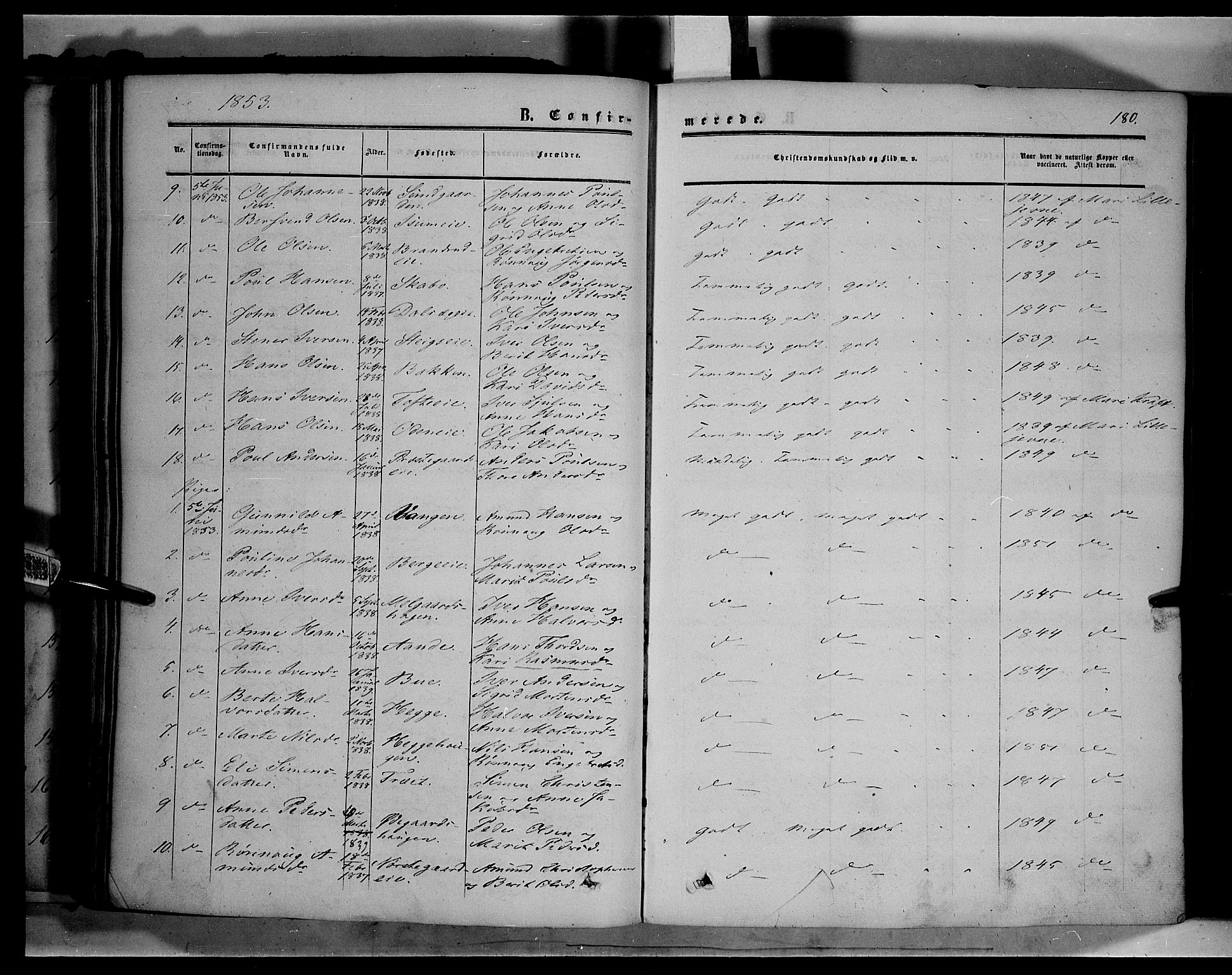 Sør-Fron prestekontor, AV/SAH-PREST-010/H/Ha/Haa/L0001: Parish register (official) no. 1, 1849-1863, p. 180