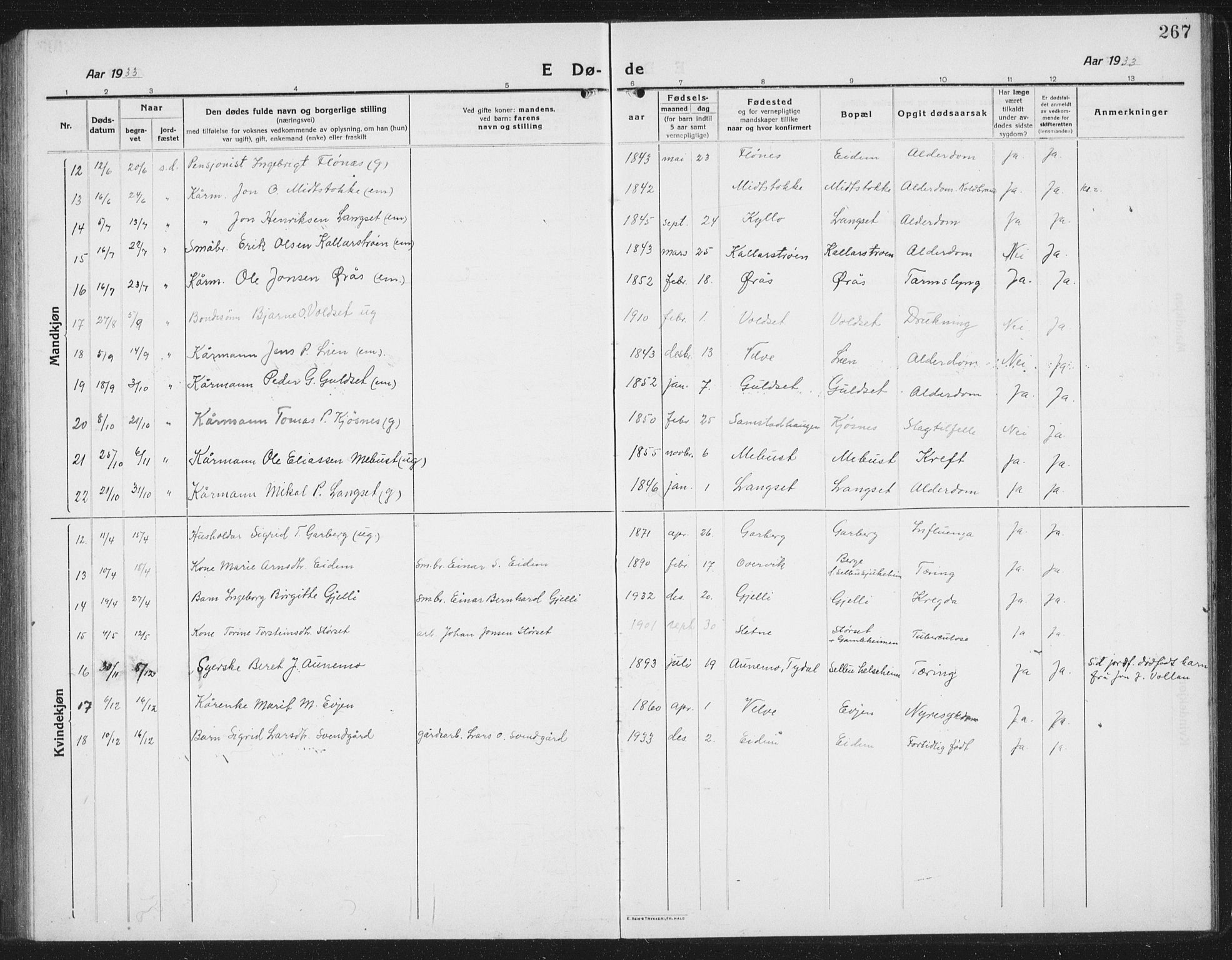 Ministerialprotokoller, klokkerbøker og fødselsregistre - Sør-Trøndelag, SAT/A-1456/695/L1158: Parish register (copy) no. 695C09, 1913-1940, p. 267