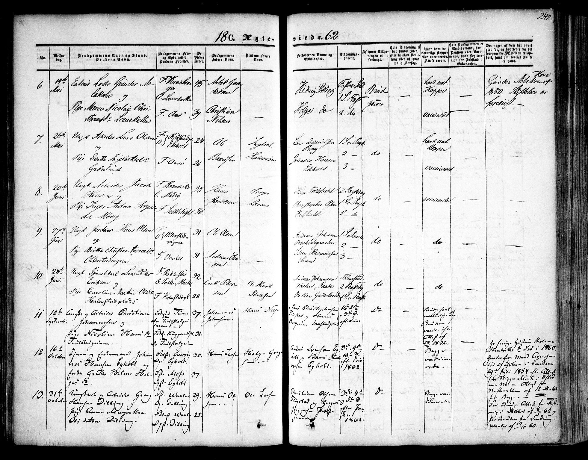 Rygge prestekontor Kirkebøker, SAO/A-10084b/F/Fa/L0005: Parish register (official) no. 5, 1852-1871, p. 242