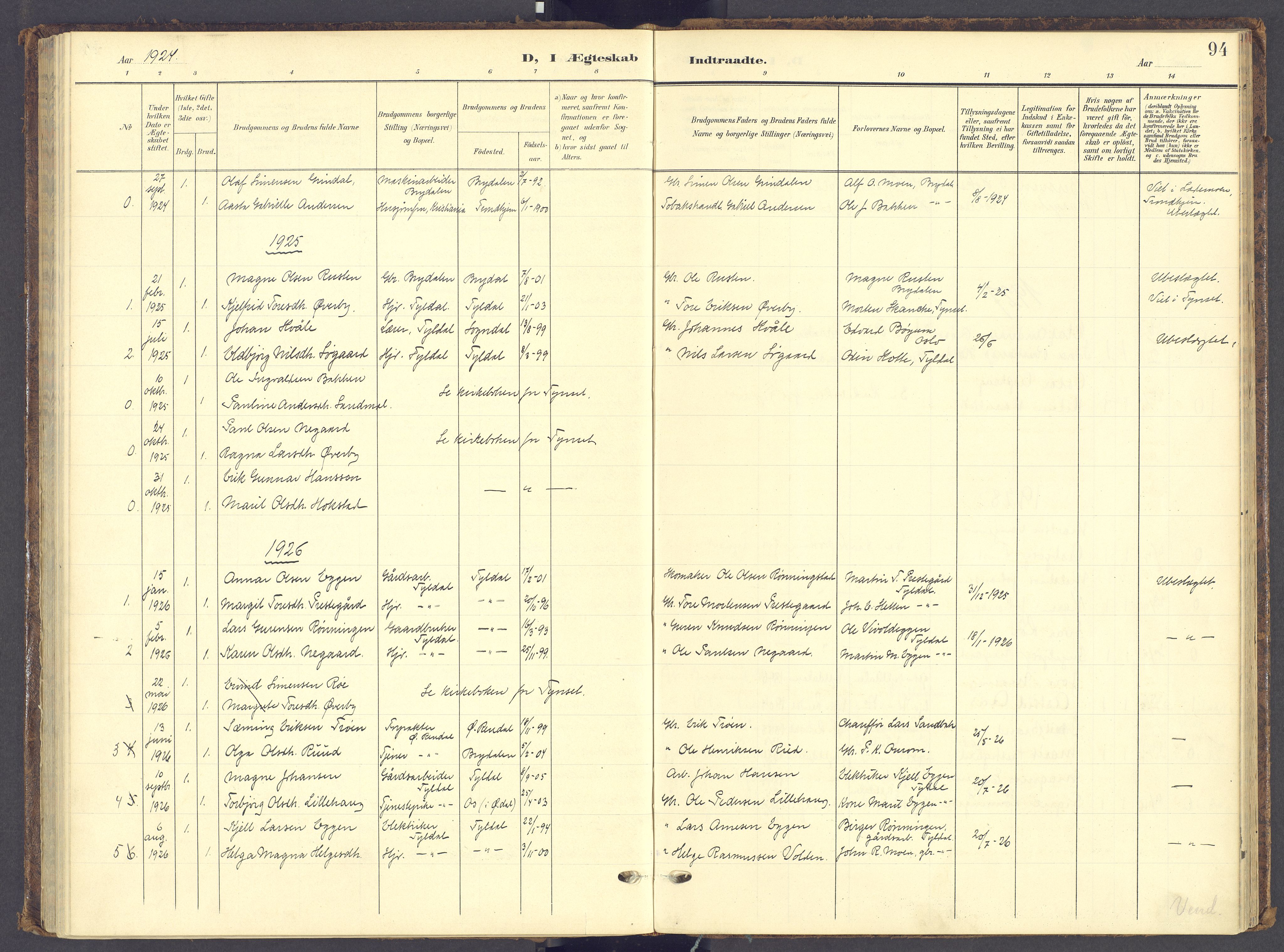 Tynset prestekontor, AV/SAH-PREST-058/H/Ha/Haa/L0028: Parish register (official) no. 28, 1902-1929, p. 94