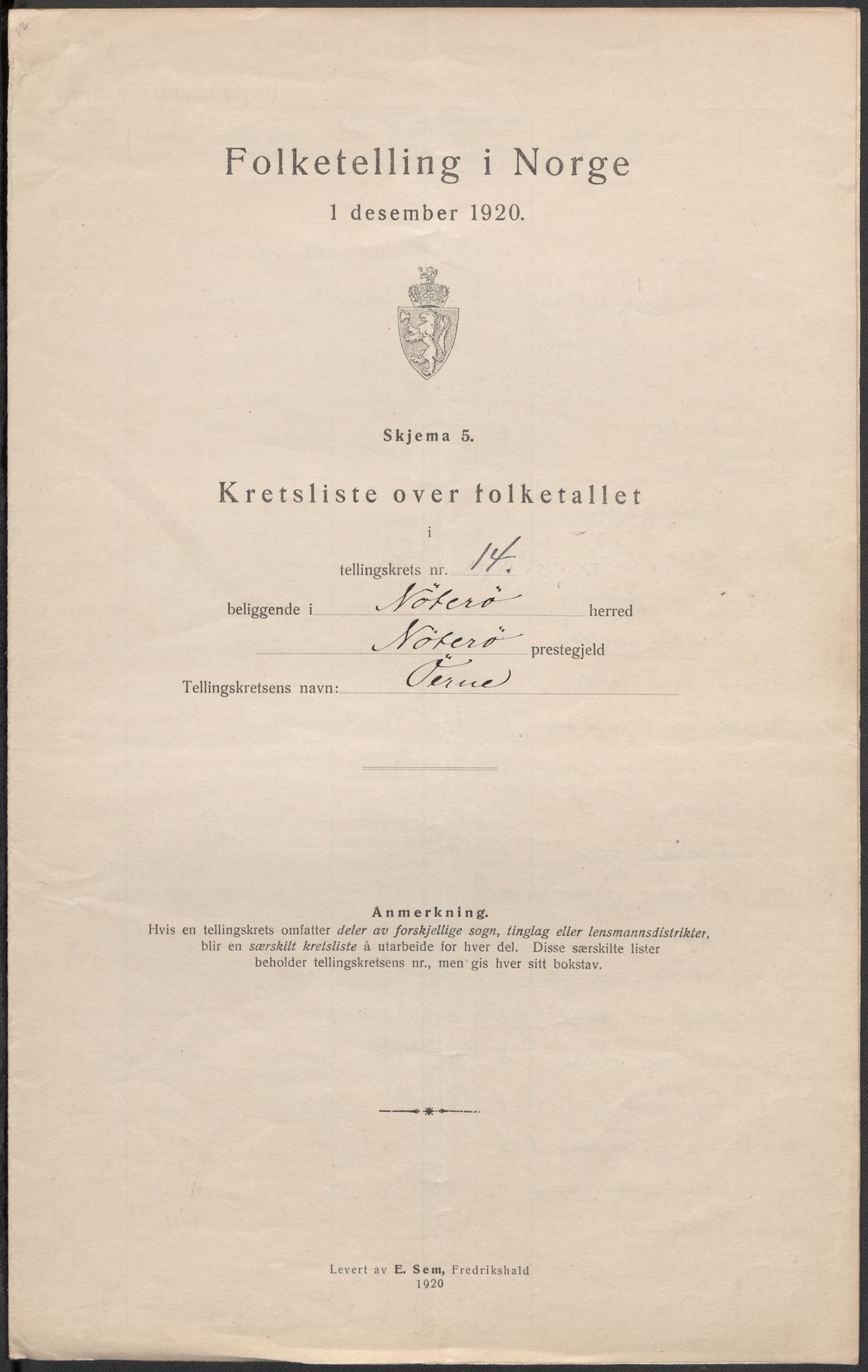 SAKO, 1920 census for Nøtterøy, 1920, p. 63