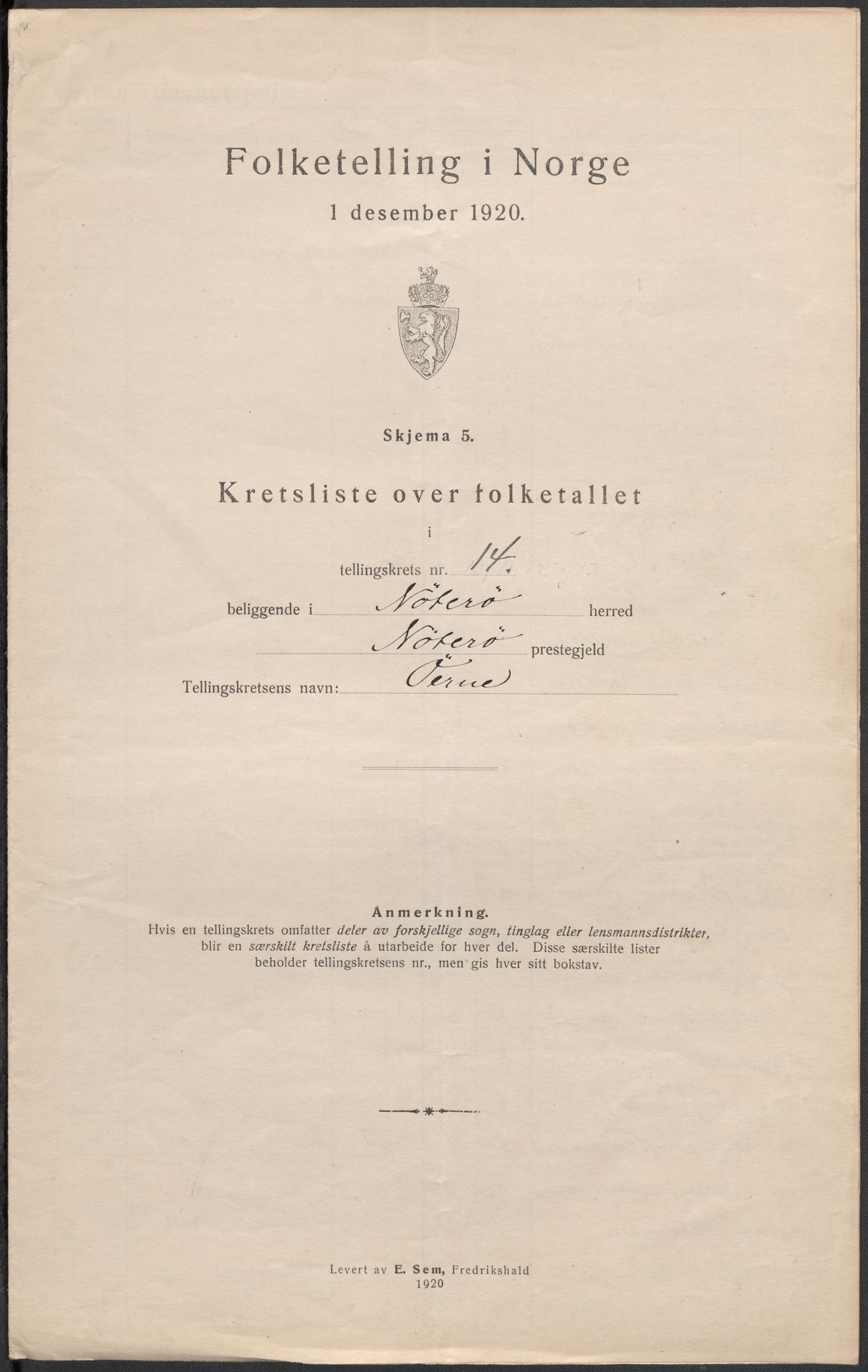 SAKO, 1920 census for Nøtterøy, 1920, p. 63