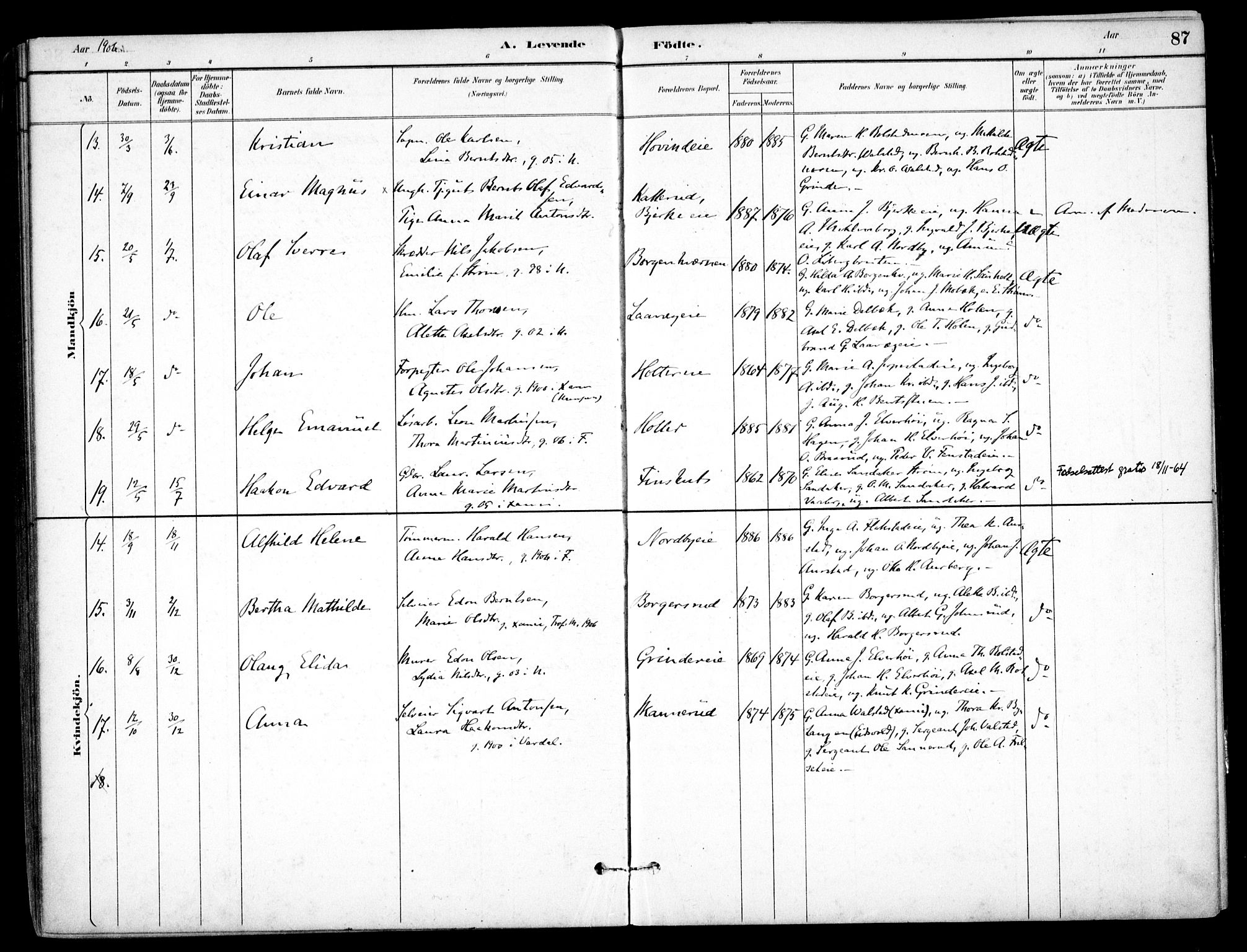 Nes prestekontor Kirkebøker, AV/SAO-A-10410/F/Fb/L0002: Parish register (official) no. II 2, 1883-1918, p. 87