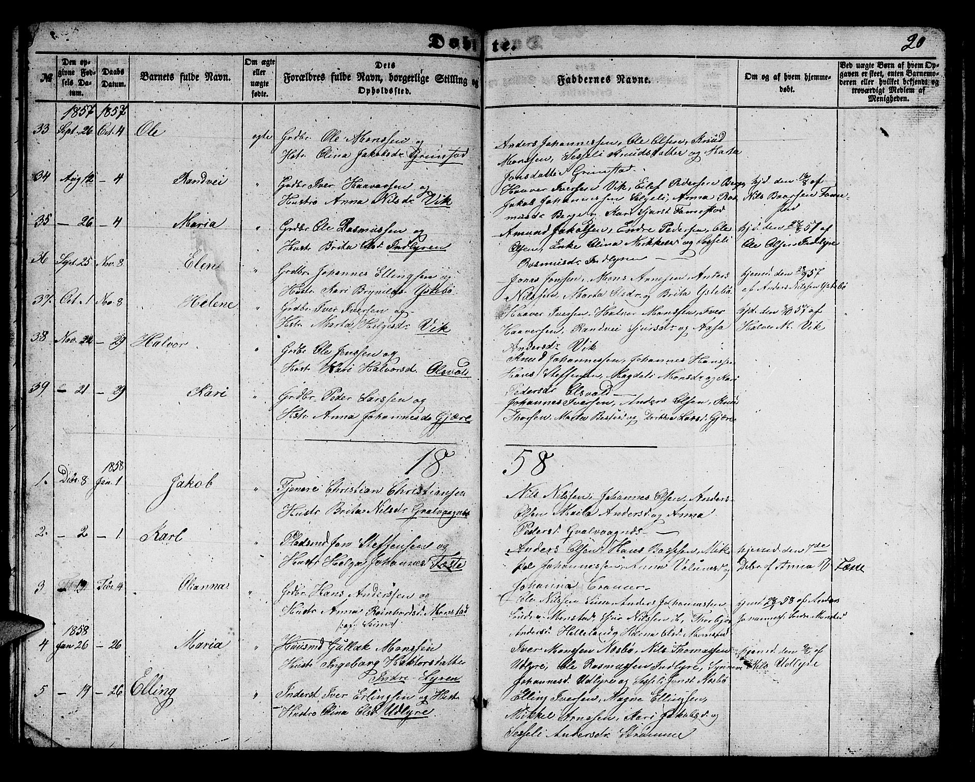 Alversund Sokneprestembete, SAB/A-73901/H/Ha/Hab: Parish register (copy) no. B 1, 1852-1865, p. 20