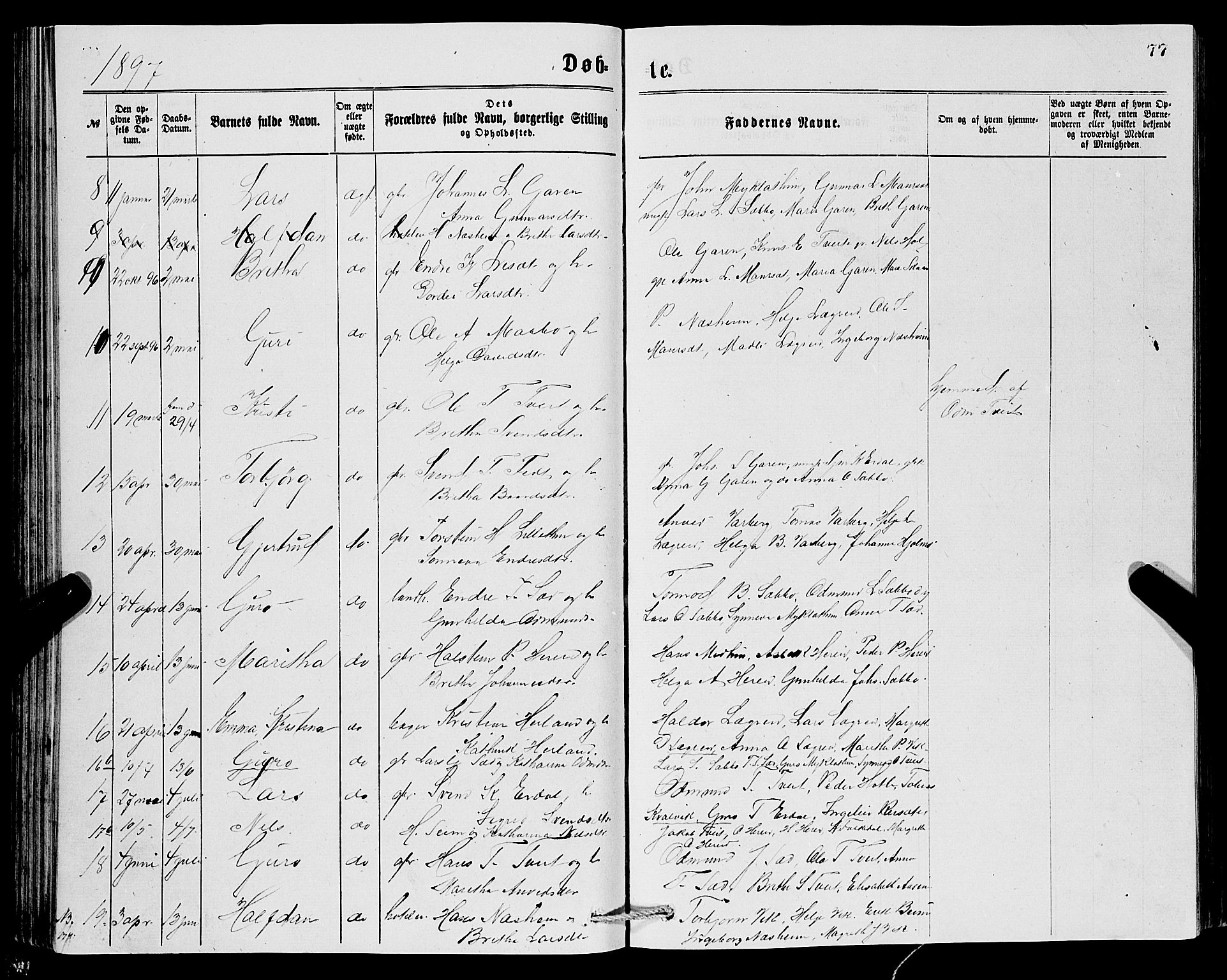 Ullensvang sokneprestembete, SAB/A-78701/H/Hab: Parish register (copy) no. C 2, 1871-1899, p. 77