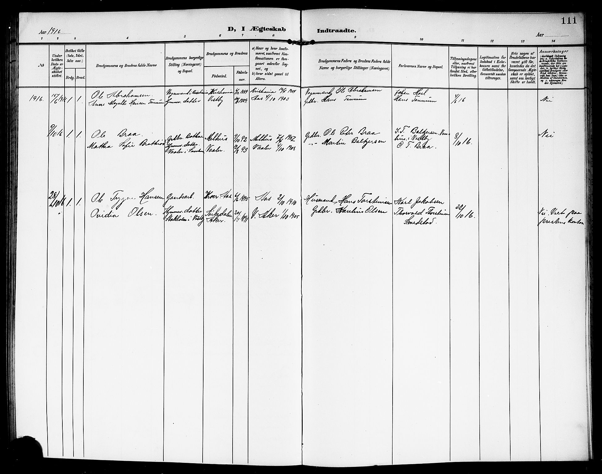 Vestby prestekontor Kirkebøker, SAO/A-10893/G/Ga/L0002: Parish register (copy) no. I 2, 1903-1916, p. 111