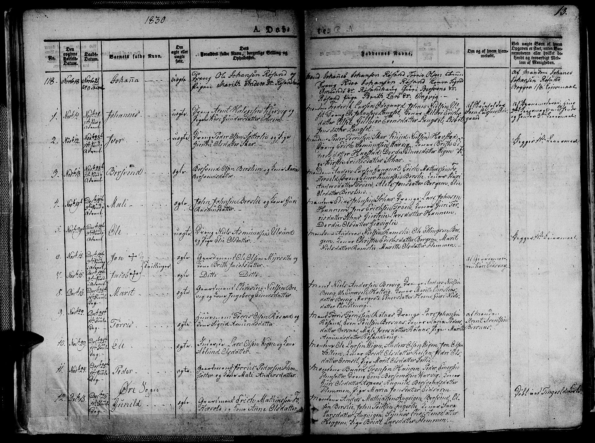 Ministerialprotokoller, klokkerbøker og fødselsregistre - Møre og Romsdal, AV/SAT-A-1454/586/L0983: Parish register (official) no. 586A09, 1829-1843, p. 13