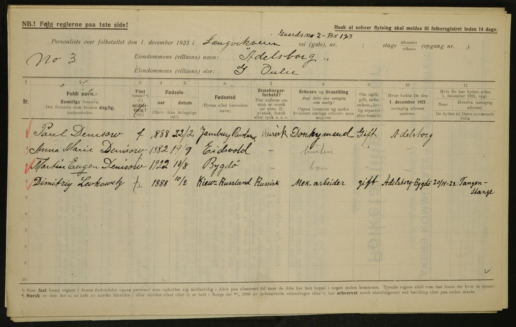 , Municipal Census 1923 for Aker, 1923, p. 3386