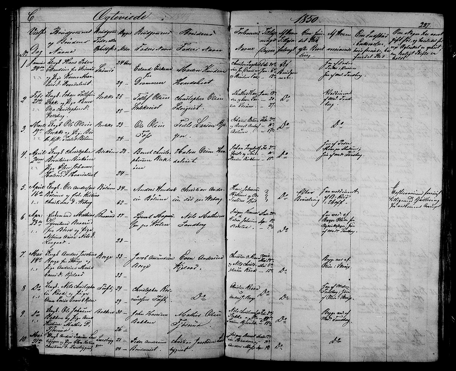 Sande Kirkebøker, AV/SAKO-A-53/G/Ga/L0002: Parish register (copy) no. 2, 1847-1863, p. 227